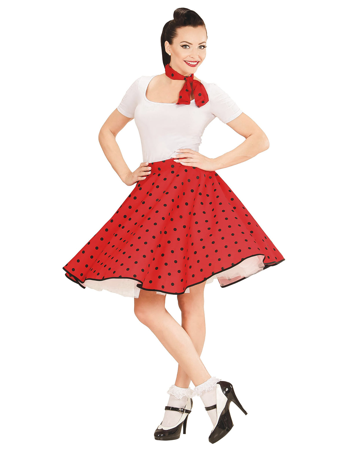 Jupe et foulard années 50 pour femme rouge à pois noirs