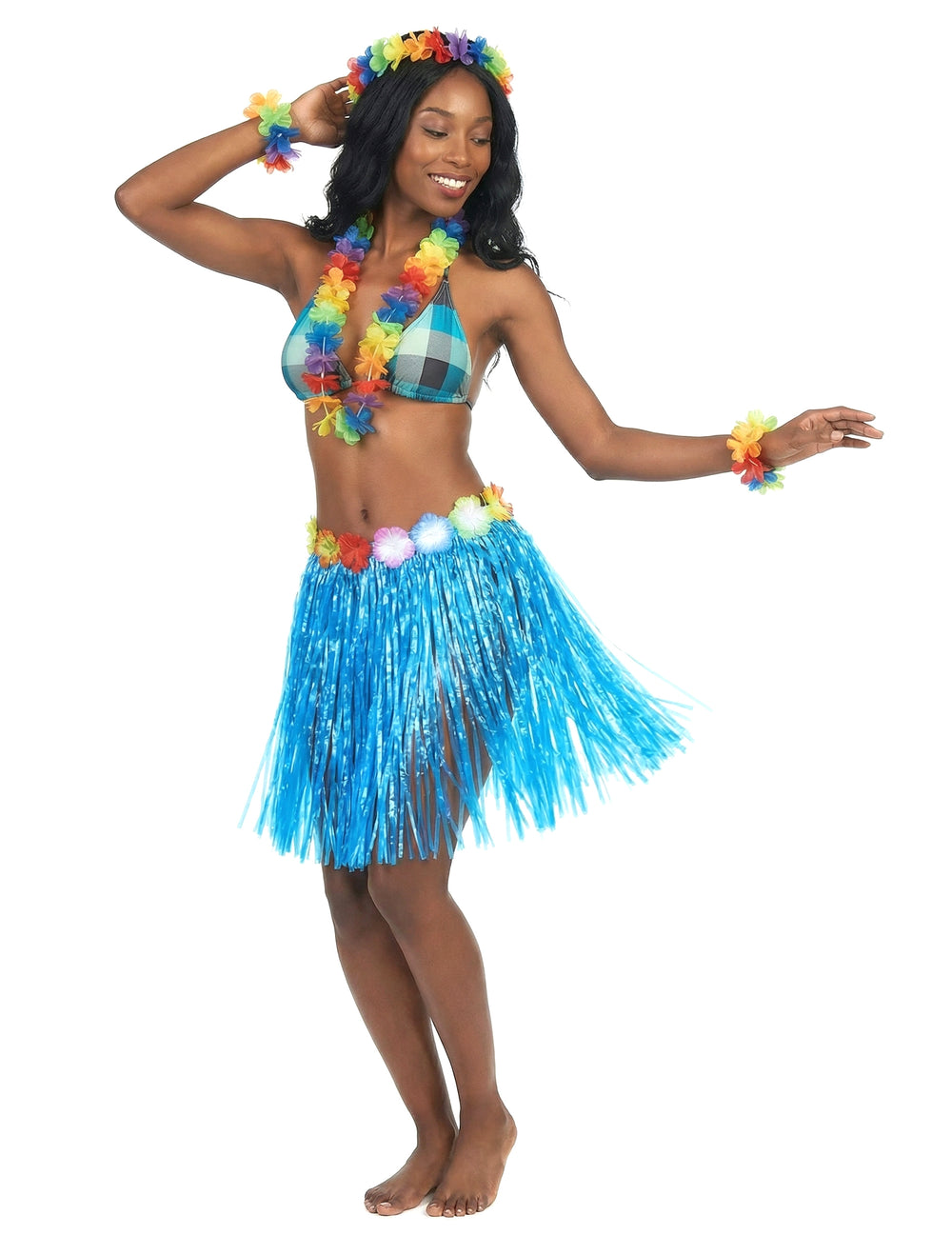 Jupe hawaïenne courte pour adulte bleue