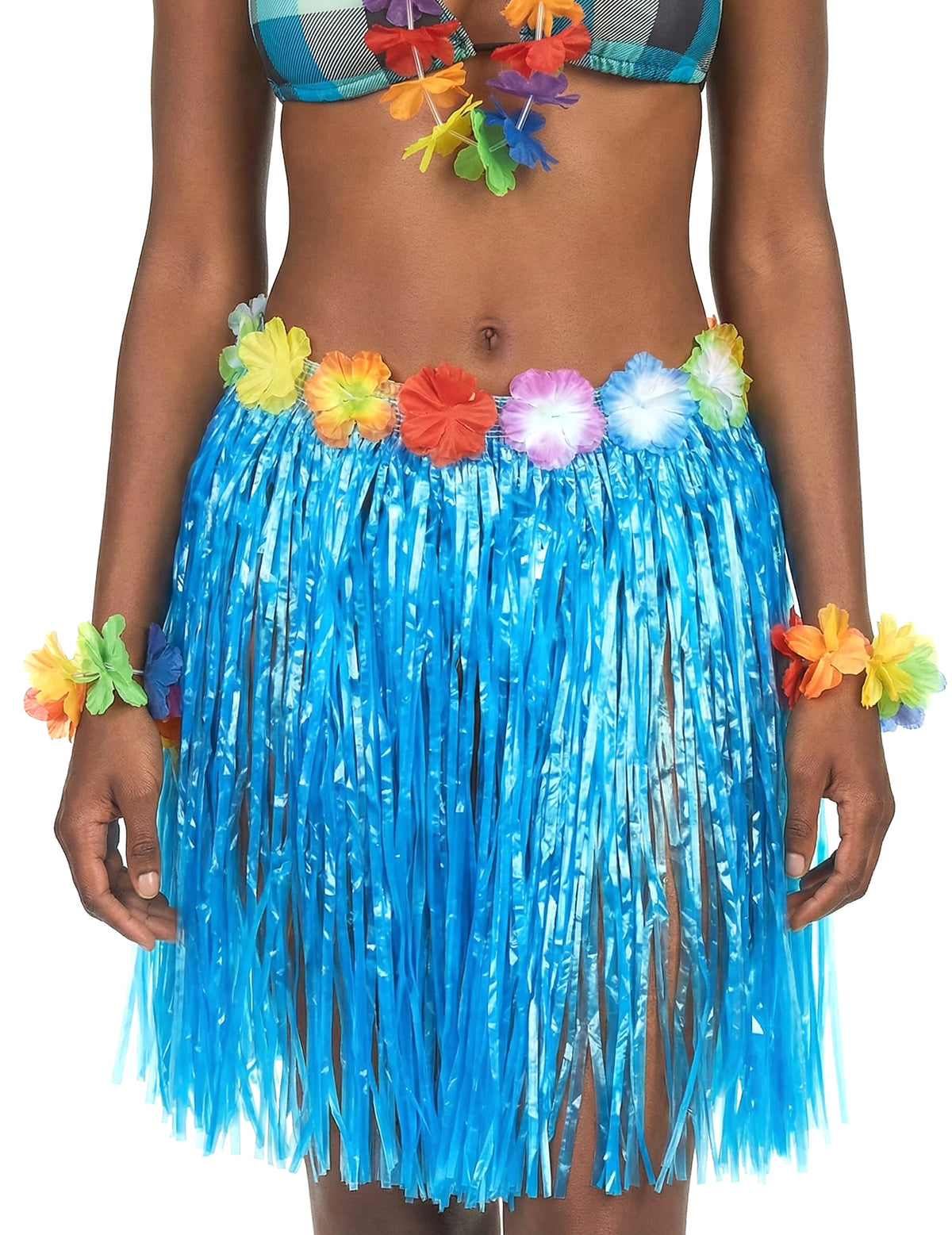 Zoom sur la ceinture fleurie de la jupe hawaïenne courte