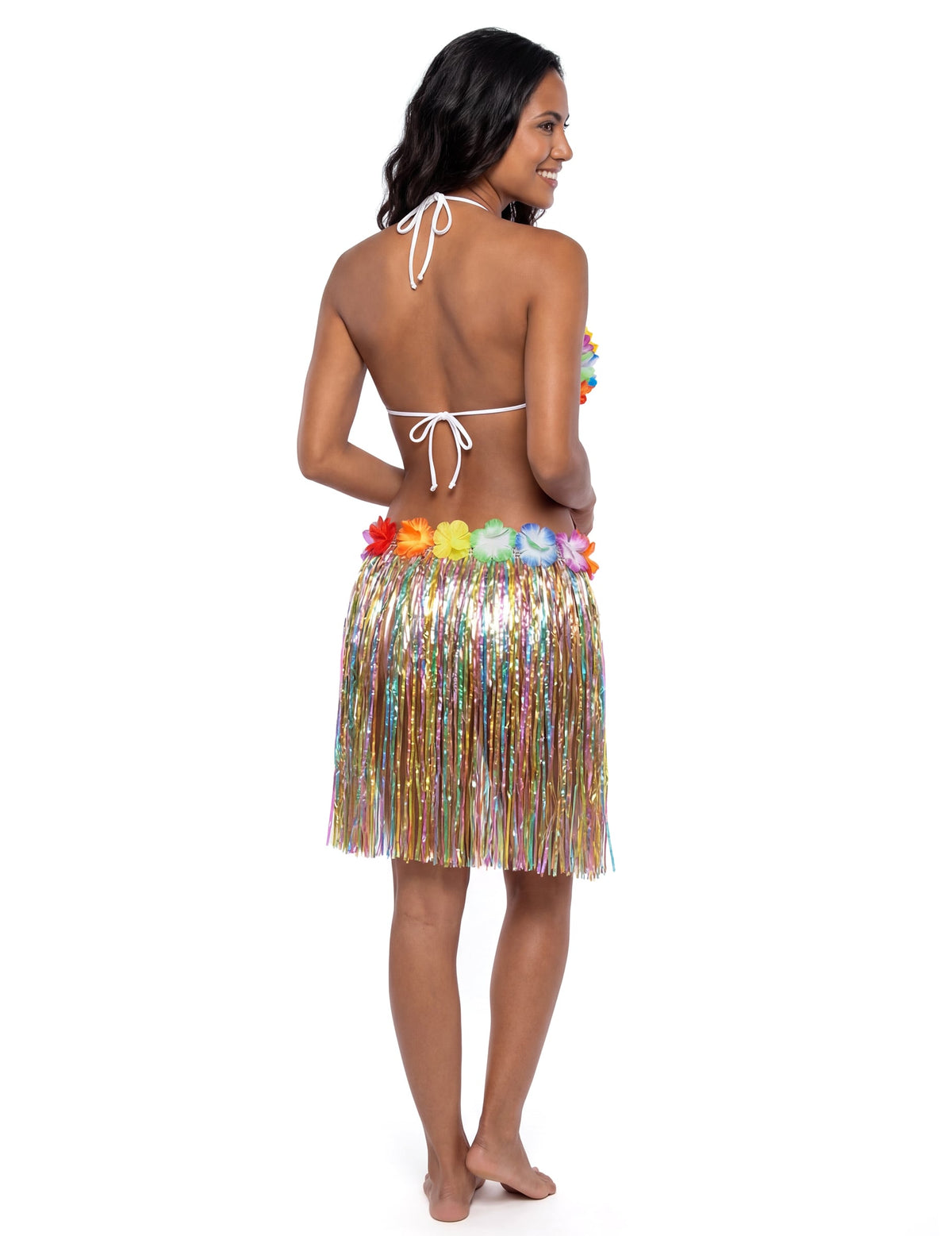 Vue de dos de la jupe hawaïenne pour adulte multicolore