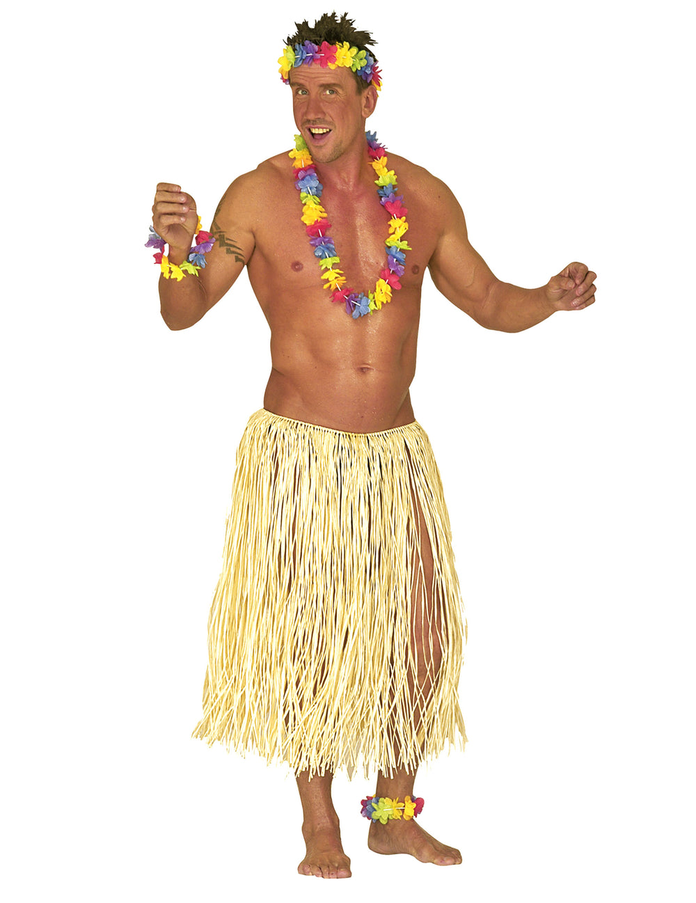 Ensemble complet avec accessoires de la jupe hawaiënne pour adulte naturelle beige