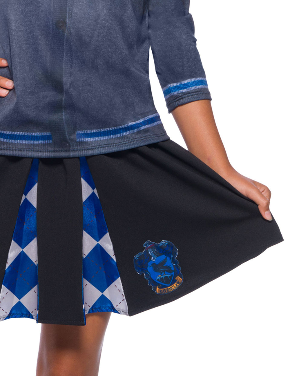 Détail du blason et du motif à carreaux de la jupe Serdaigle Harry Potter