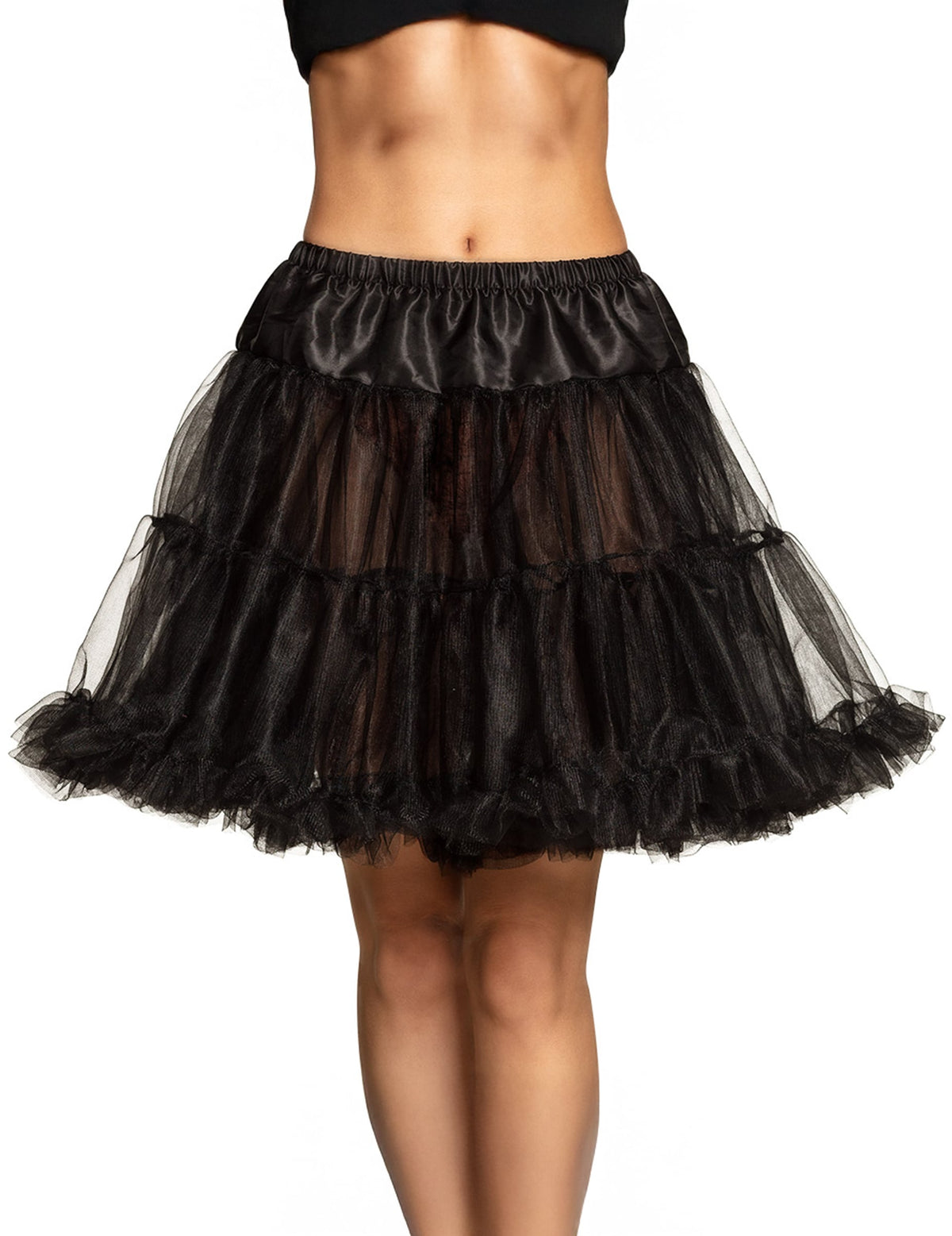 Jupon mi-long noir pour femme à volants en tulle