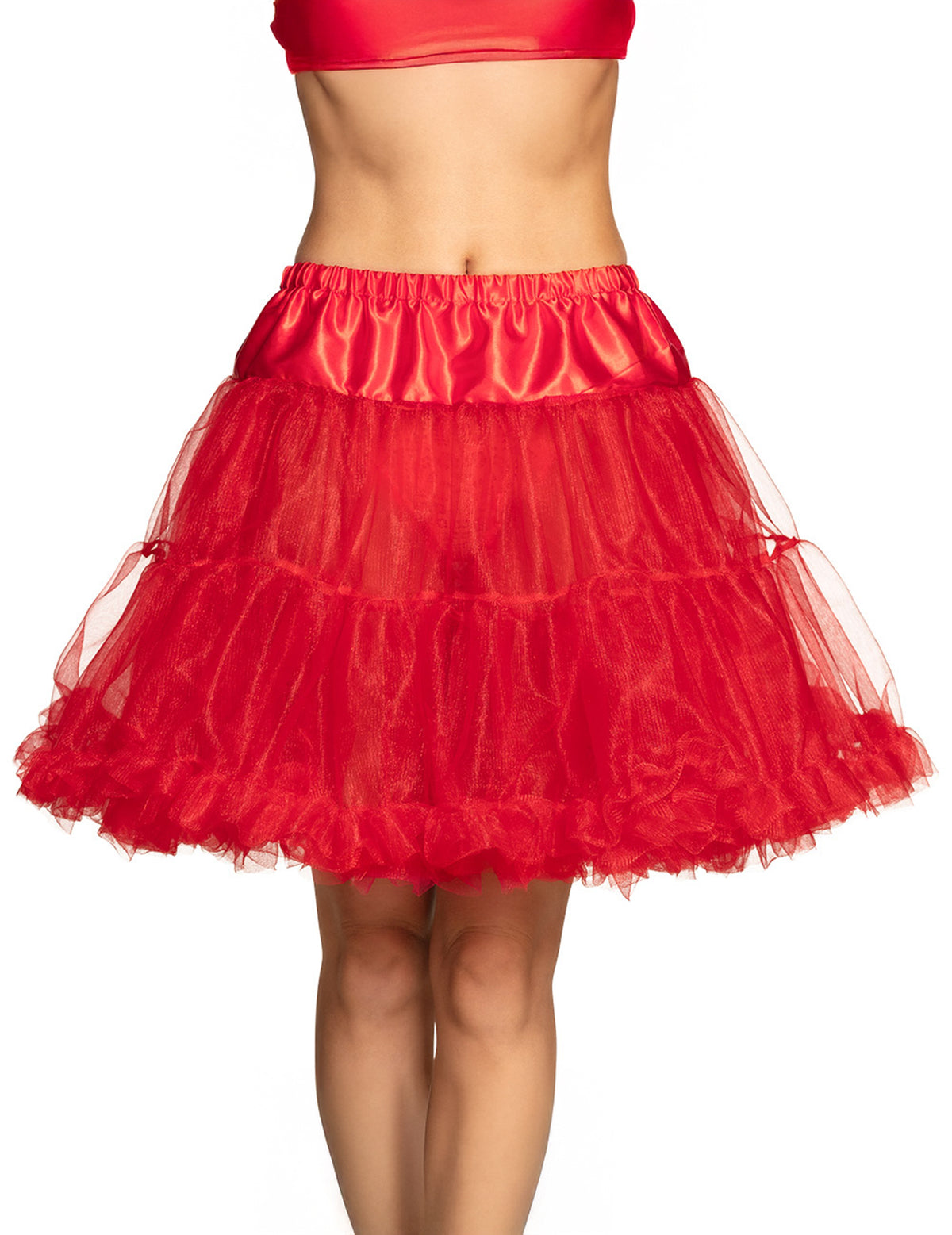 Jupon mi-long pour femme rouge en tulle bouffant