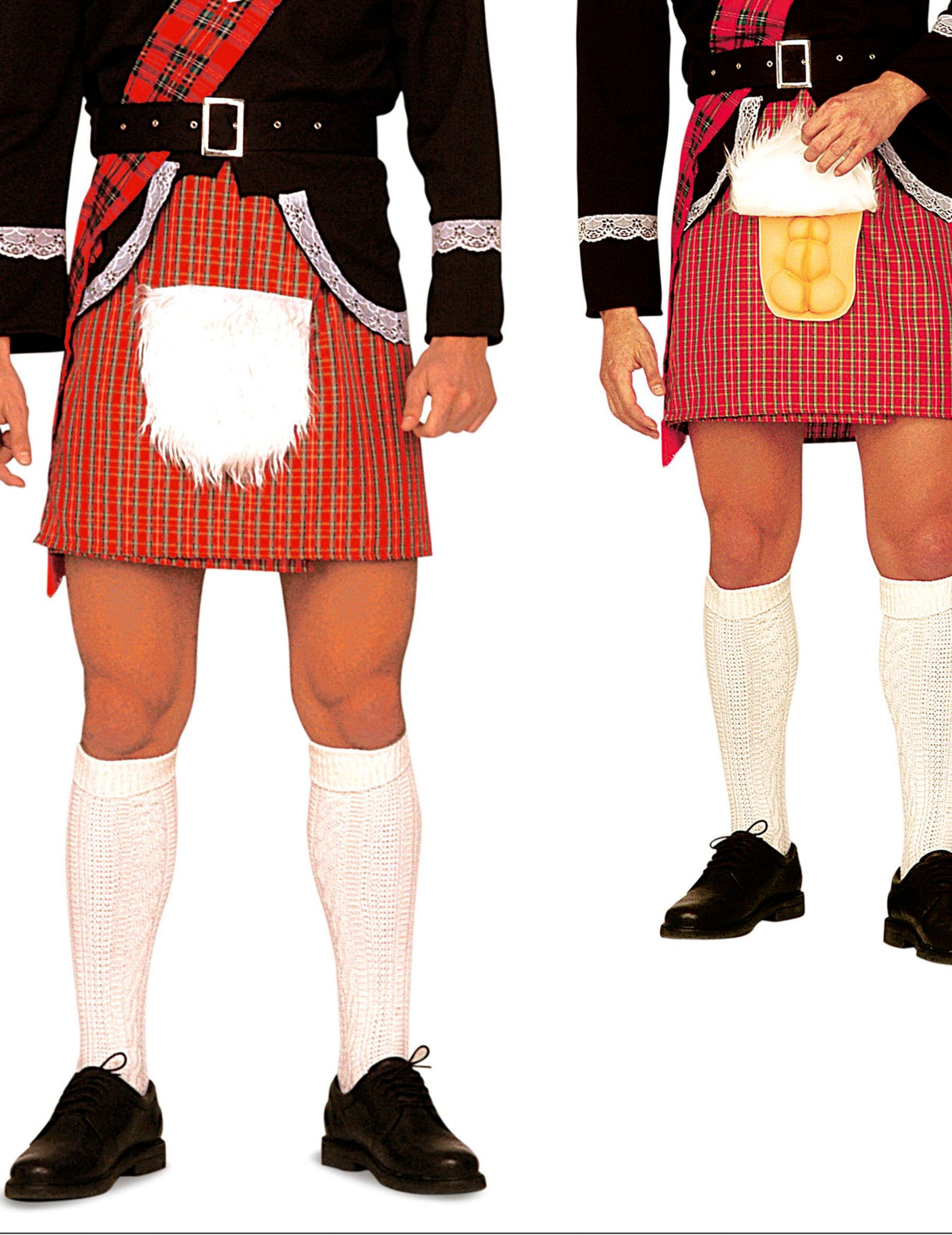 Détail de l'accessoire humoristique dissimulé sous la sacoche du kilt écossais humoristique pour adulte
