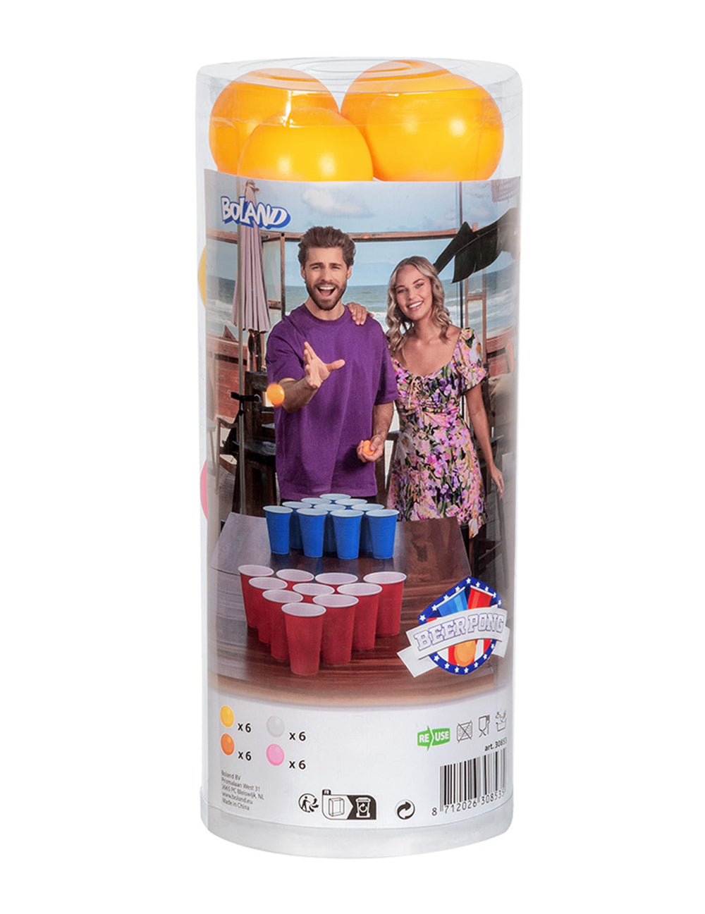 Vue de l'emballage des balles de beer pong pour adulte