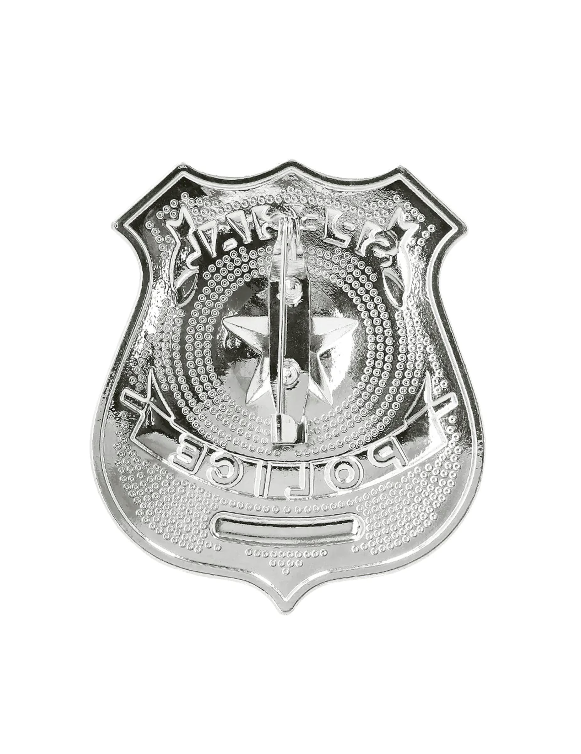Vue de dos du badge argenté du kit 3 accessoires policier