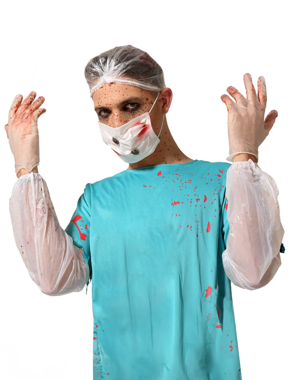 Kit de 6 peças de médico sangrento para adulto azul e branco ensanguentado