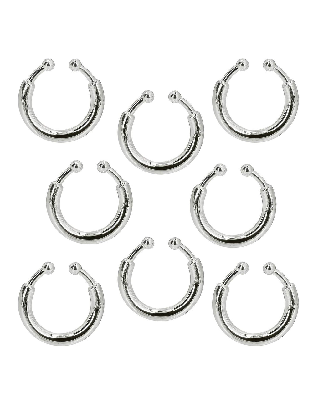 Detalhe dos 8 anéis do kit de 8 piercings estilo punk