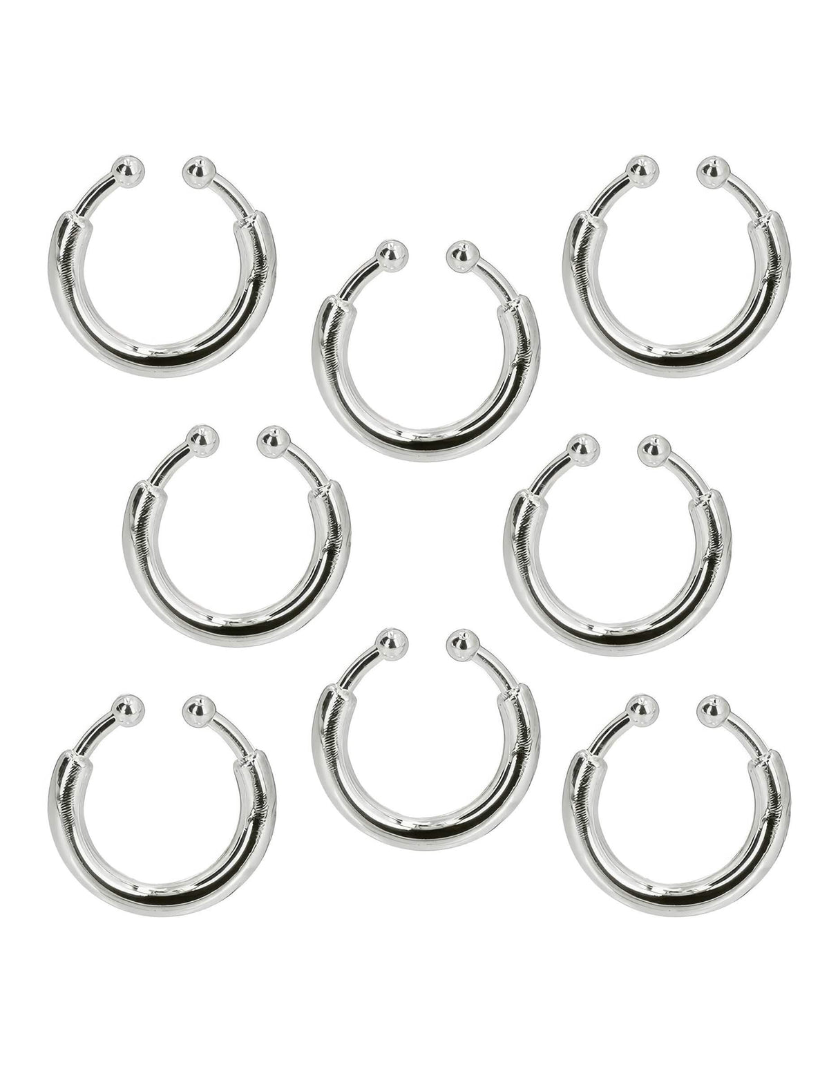 Detalhe dos 8 anéis do kit de 8 piercings estilo punk