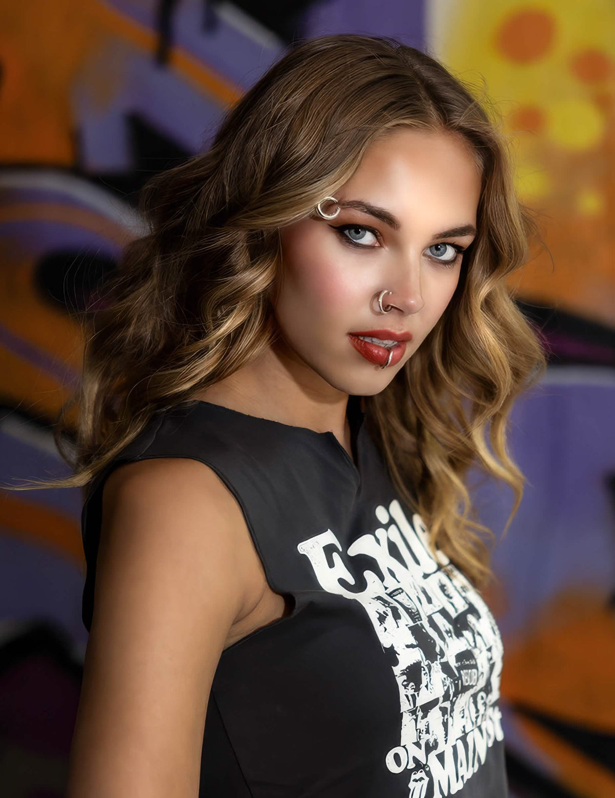 Retrato dos piercings usados do kit de 8 piercings estilo punk