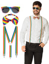 Kit accessoires arc en ciel pour adulte avec lunettes, noeud papillon et bretelles multicolores