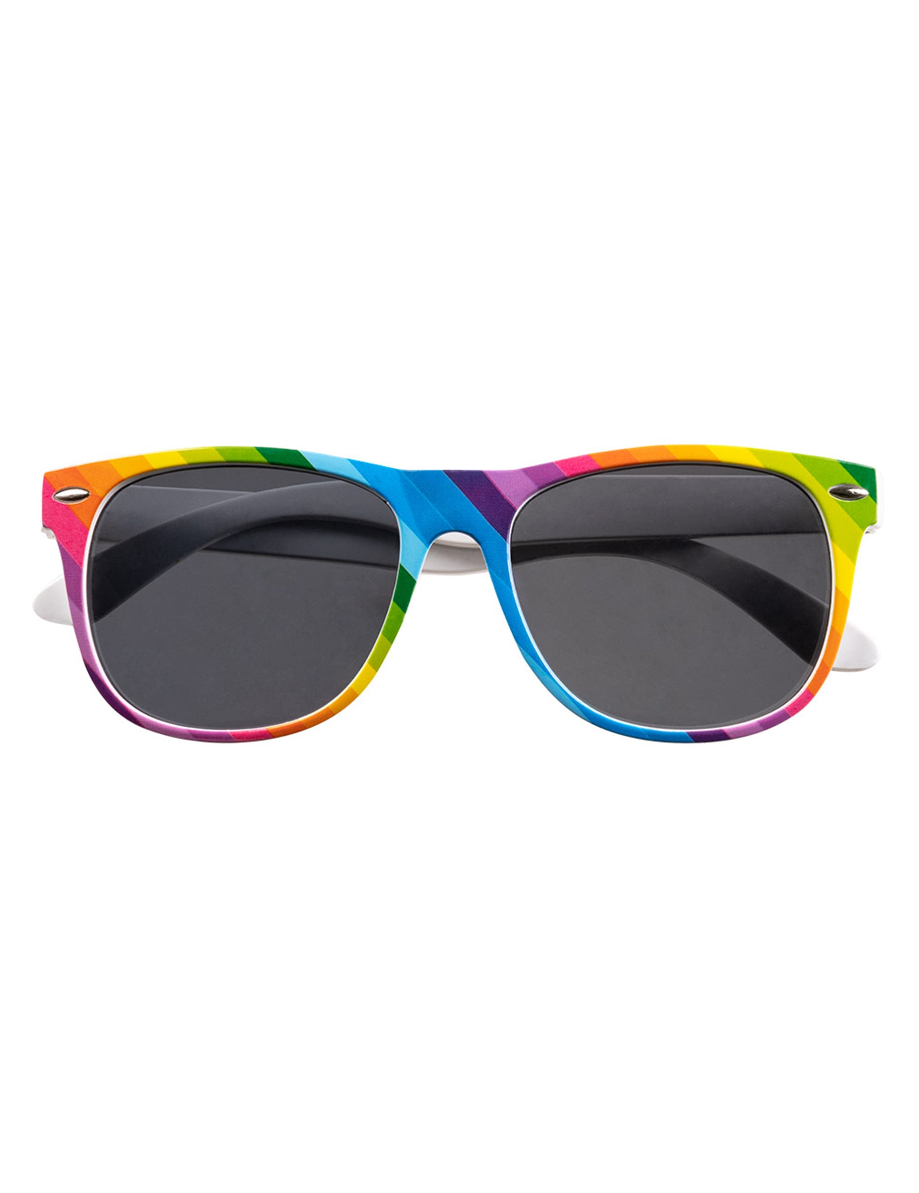 Vue de face des lunettes de soleil du kit d'accessoires arc en ciel