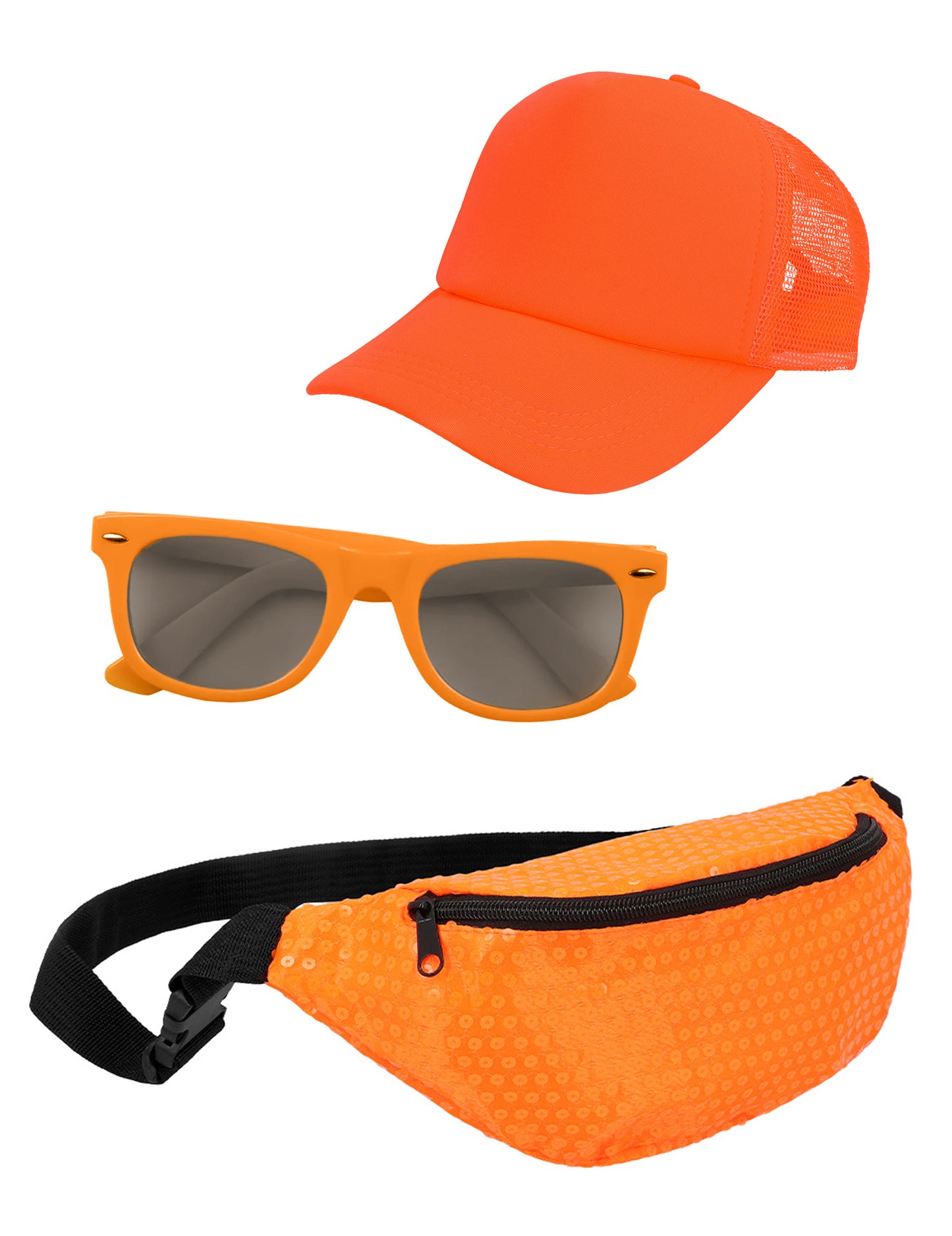 Kit d'accessoires casquette banane et lunettes pour adulte orange fluo