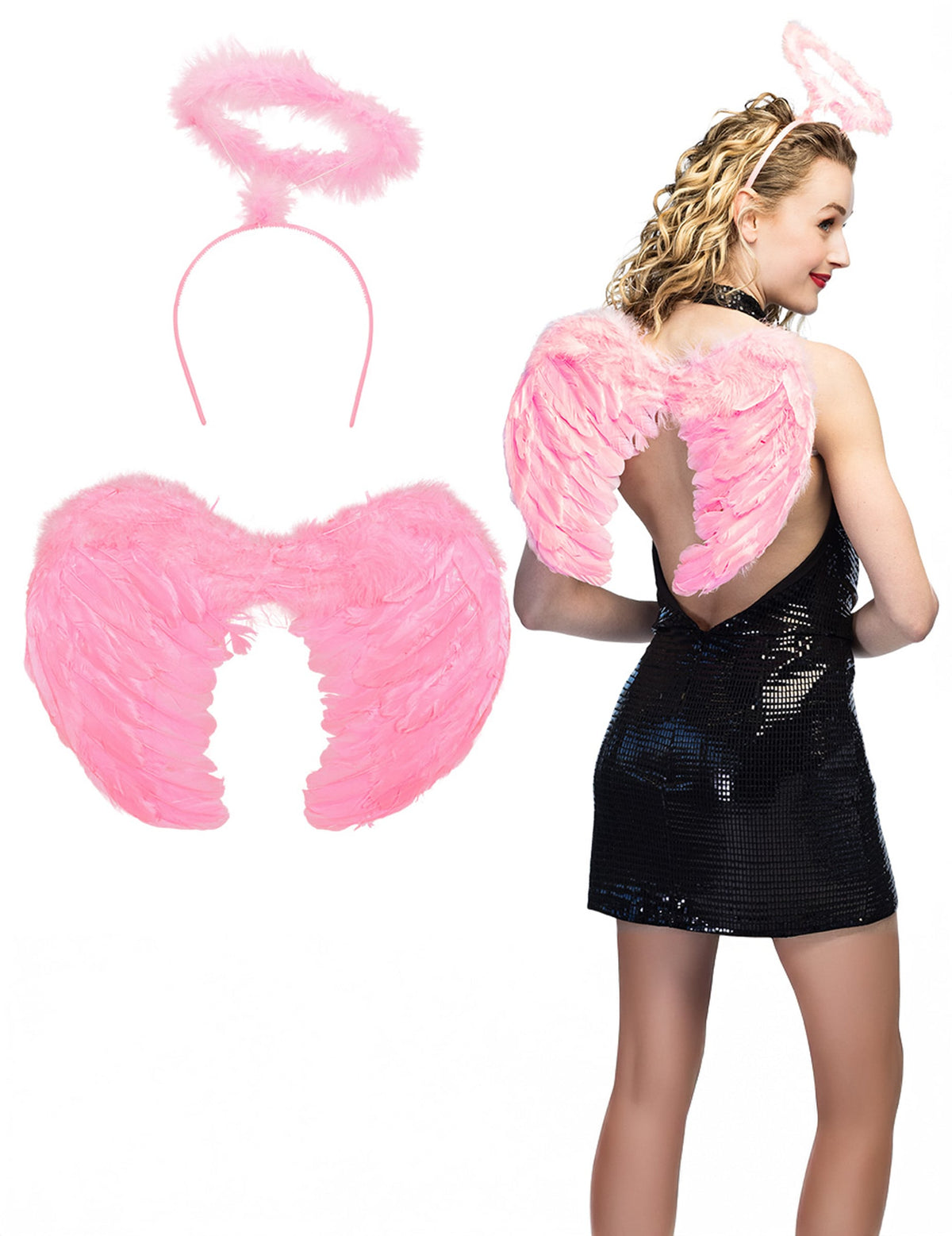 Kit accessoires d'ange pour femme rose clair avec ailes et auréole