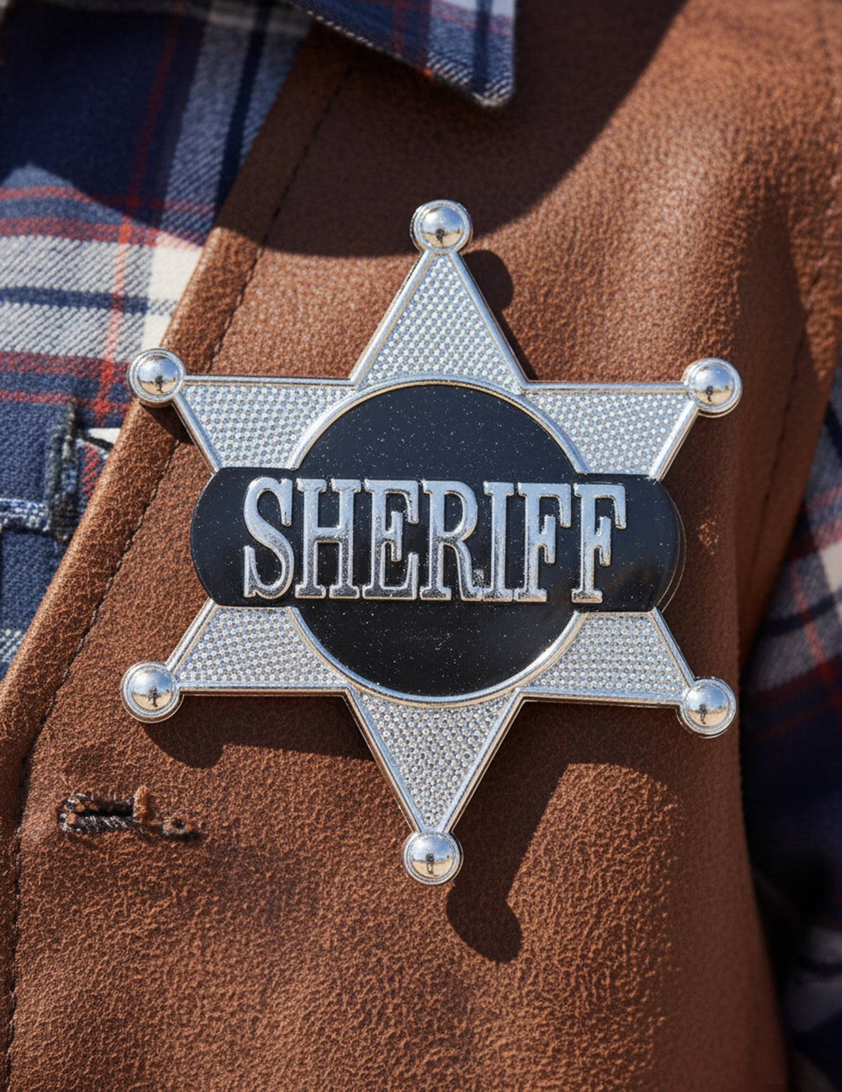 Gros plan sur l'étoile de shérif du kit accessoires de cowboy