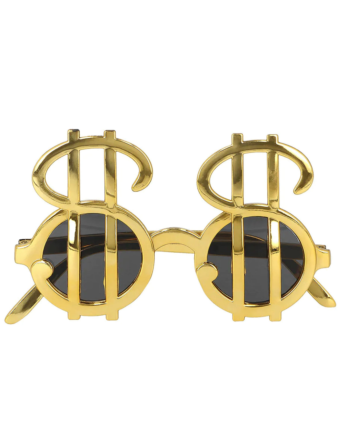 Vue de face des lunettes dorées du kit accessoires dollars