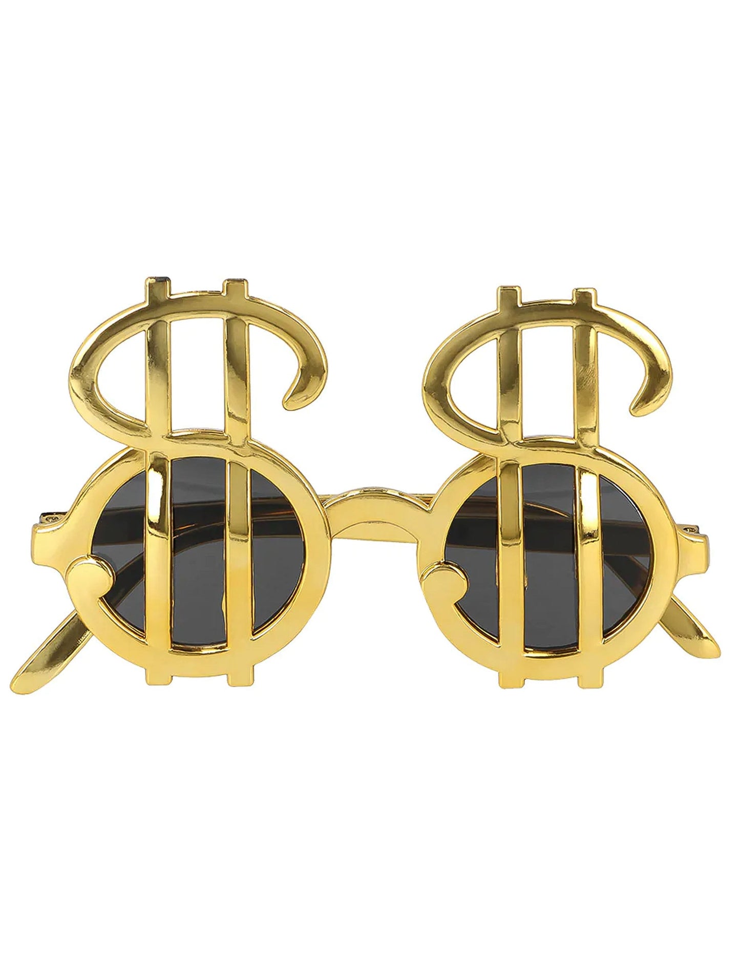 Vue de face des lunettes dorées du kit accessoires dollars