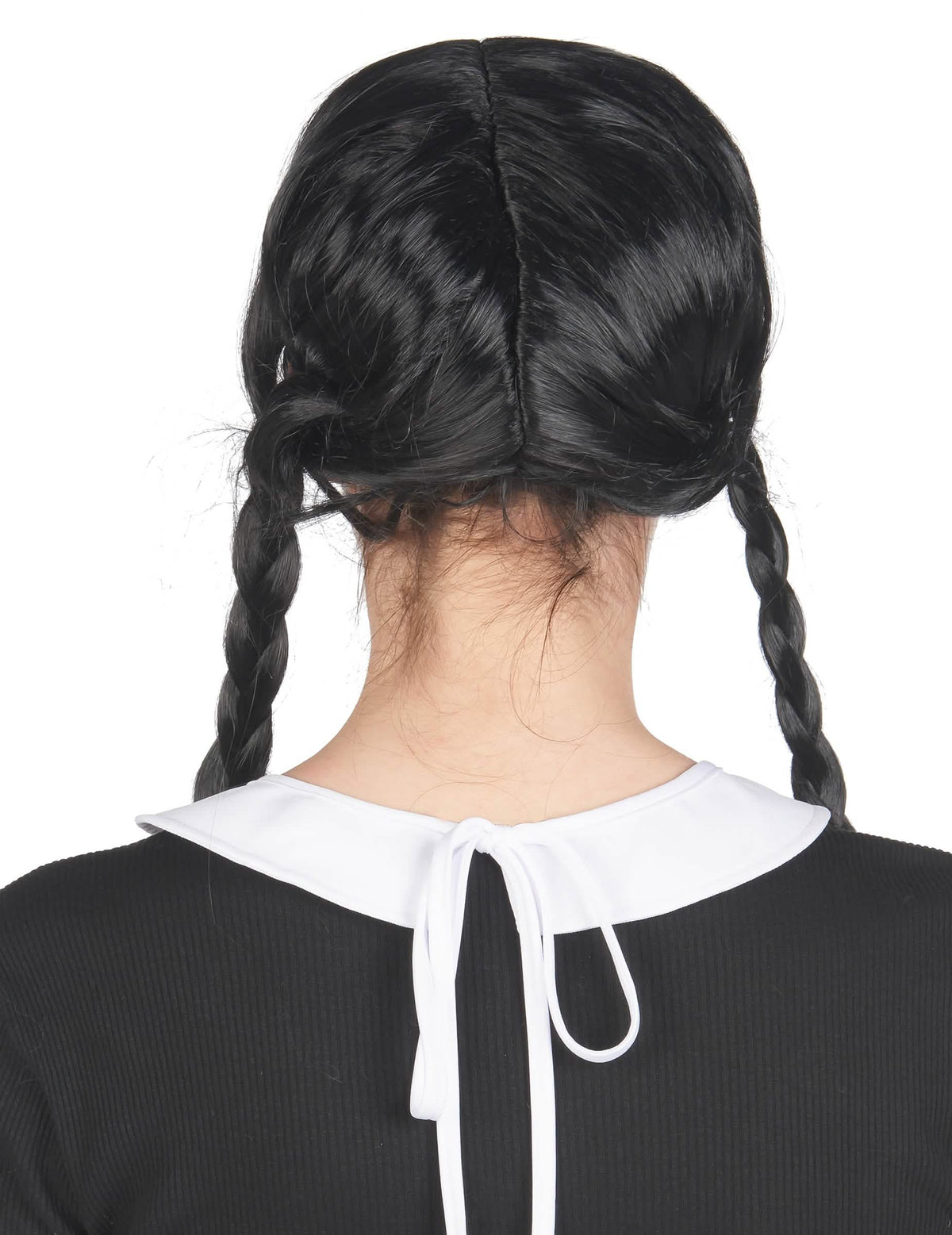 Vista traseira da peruca e do colar do kit de acessórios de colegial gótica para mulher