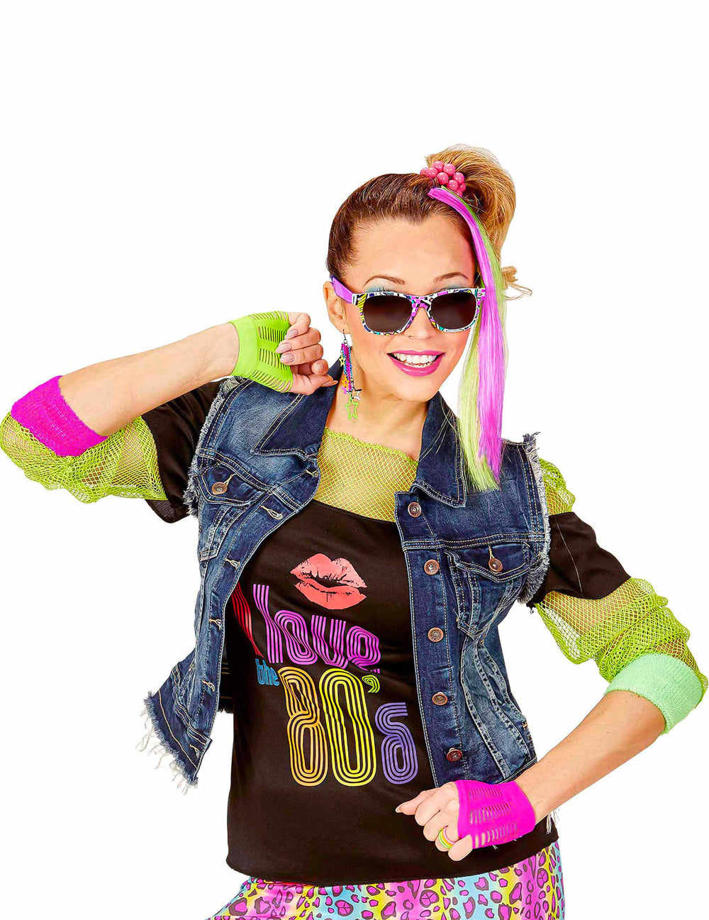 Kit accessoires années 80 pour fille fluo multicolore avec lunettes et mitaines
