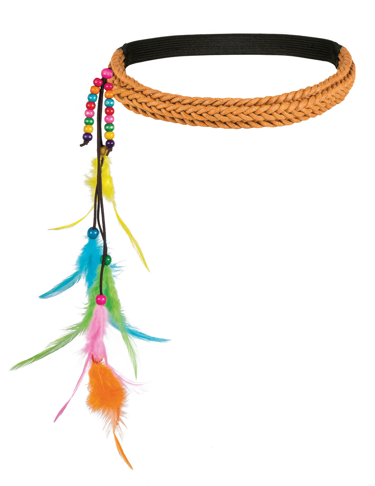Détail du bandeau à plumes du kit accessoires hippie bohème