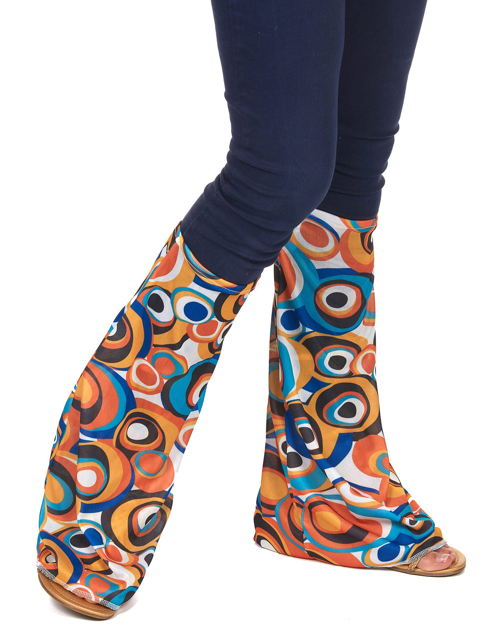 Détail des jambières à motifs psychédéliques du kit accessoires hippie rétro