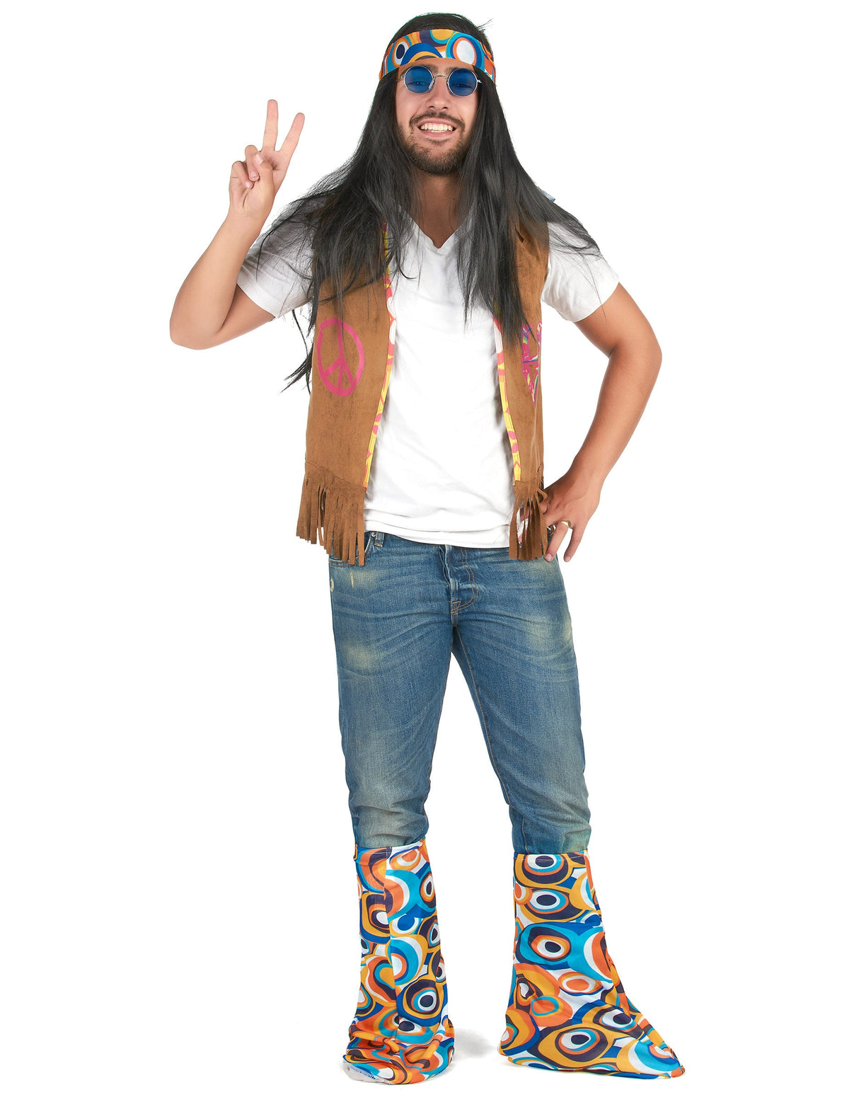 Vue d'ensemble du kit accessoires hippie rétro pour adulte