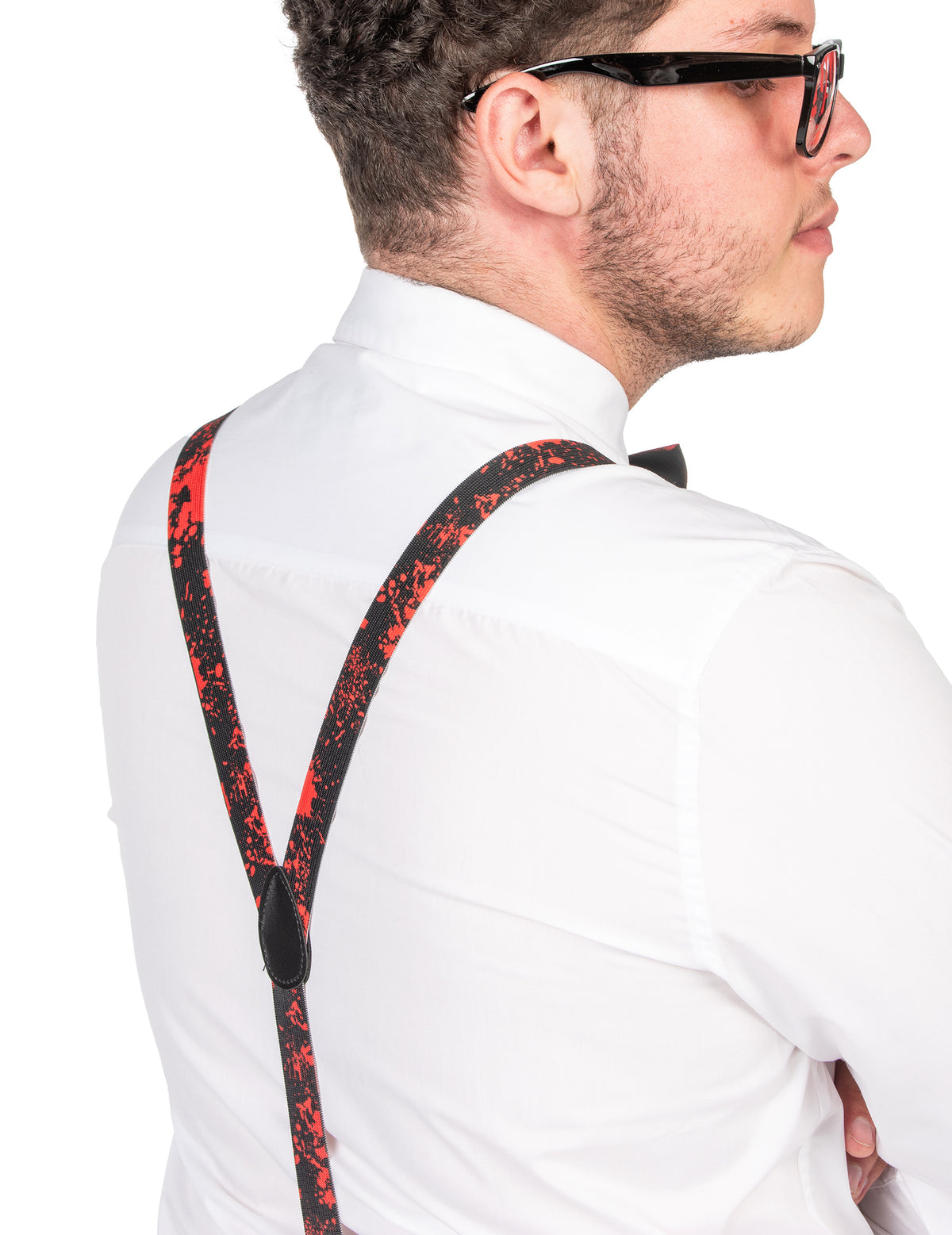 Vue de dos des bretelles du kit accessoires noirs sanglants pour adulte
