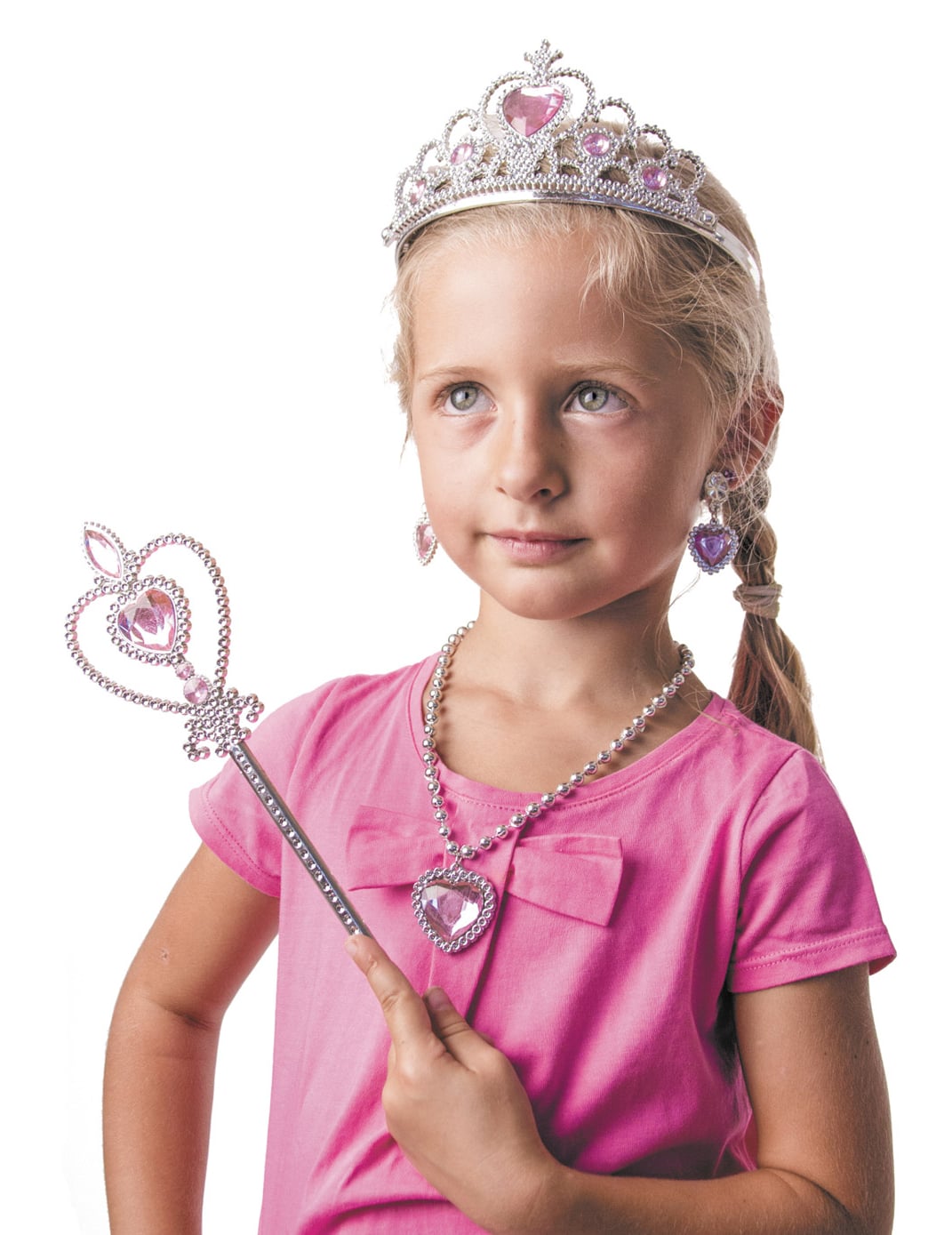 Kit accessoires princesse des rêves pour fille argenté et rose avec couronne et baguette magique