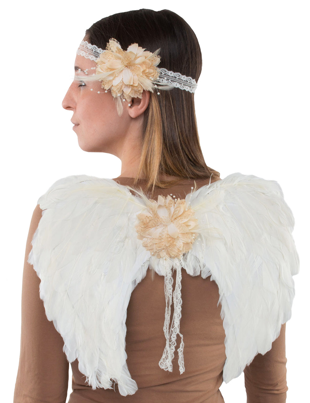 Vue de dos du kit ailes d'ange et bandeau pour adulte