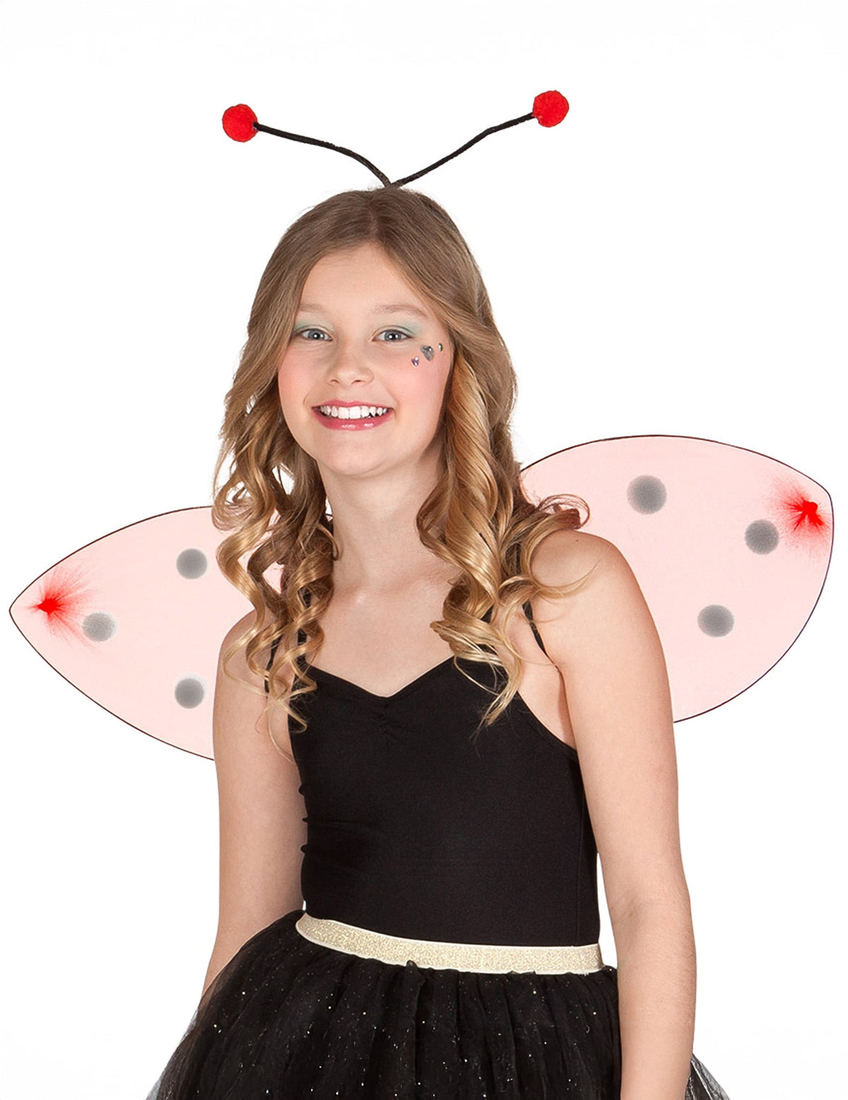 Kit ailes et serre-tête coccinelle pour enfant rose et rouge à pois noirs