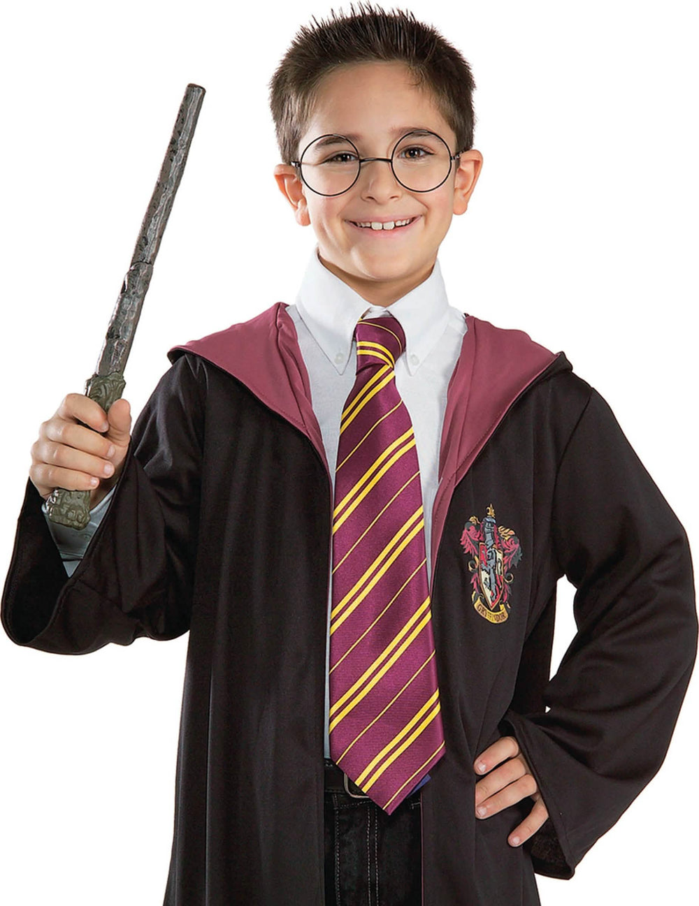 Kit de varinha mágica e óculos Harry Potter para criança óculos redondos pretos e varinha castanha