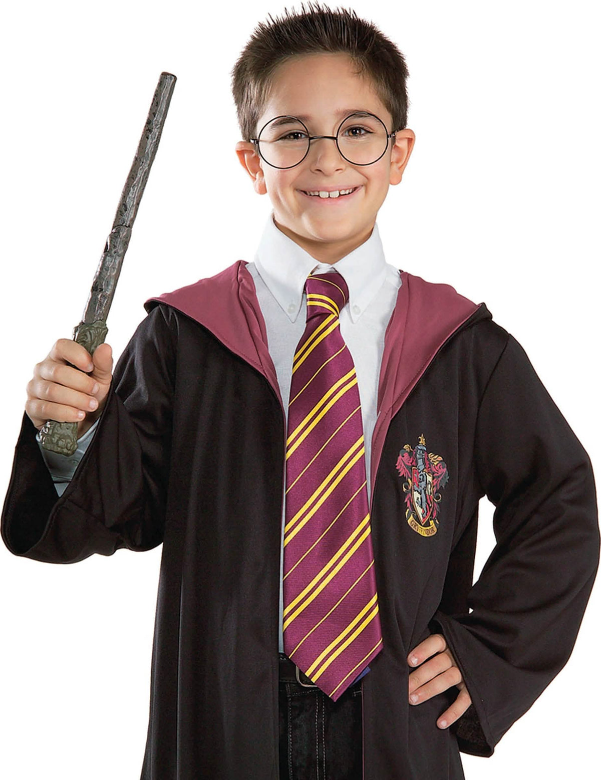 Kit de varinha mágica e óculos Harry Potter para criança óculos redondos pretos e varinha castanha