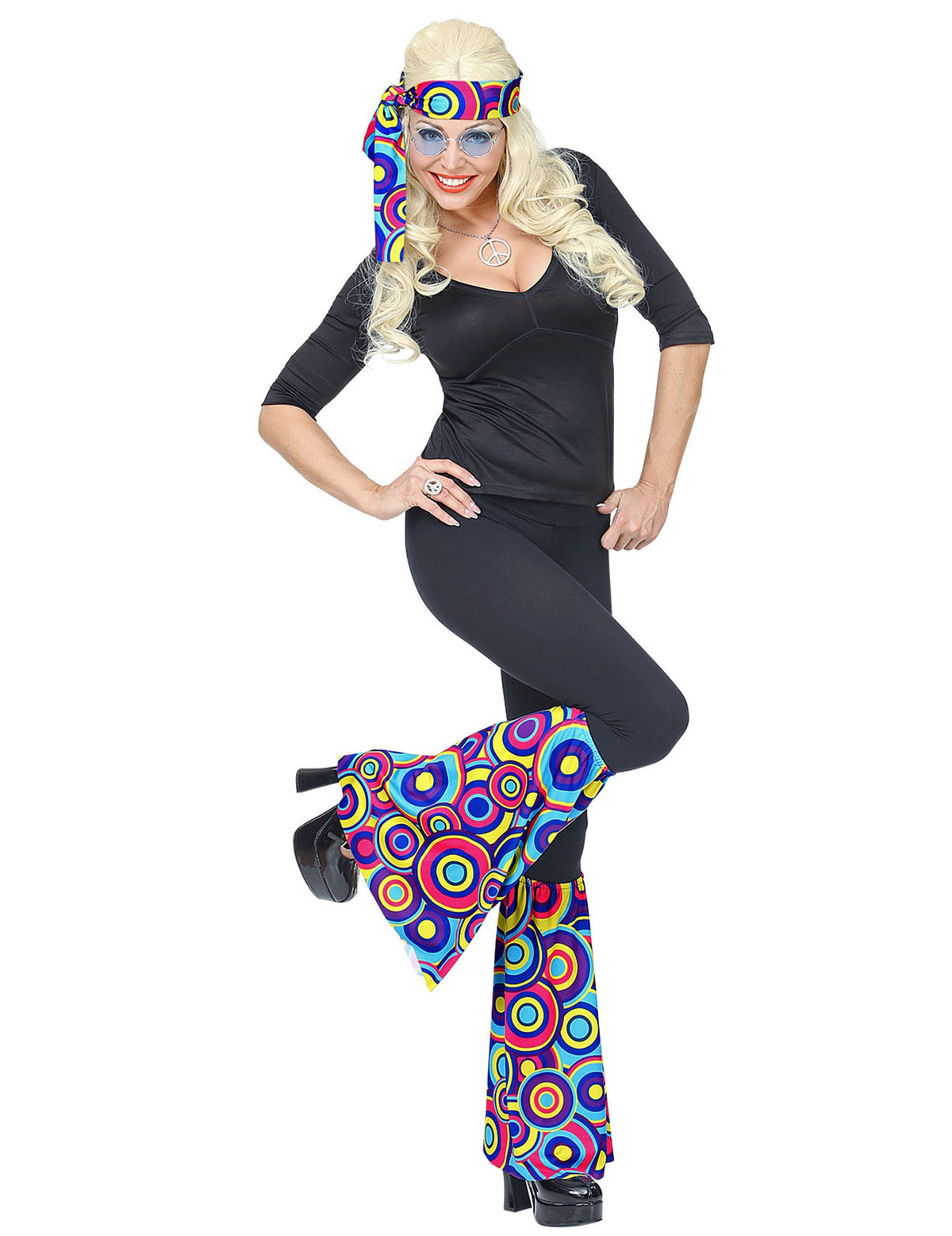 Kit bandeau et jambières années 70 pour adulte blue bubbles à motifs cercles