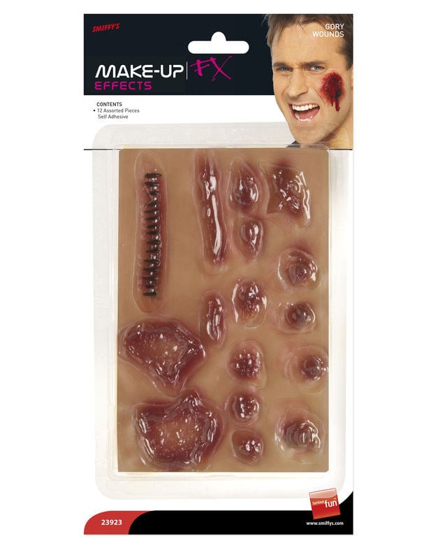 Détail des 12 plaies autocollantes du kit blessures Halloween