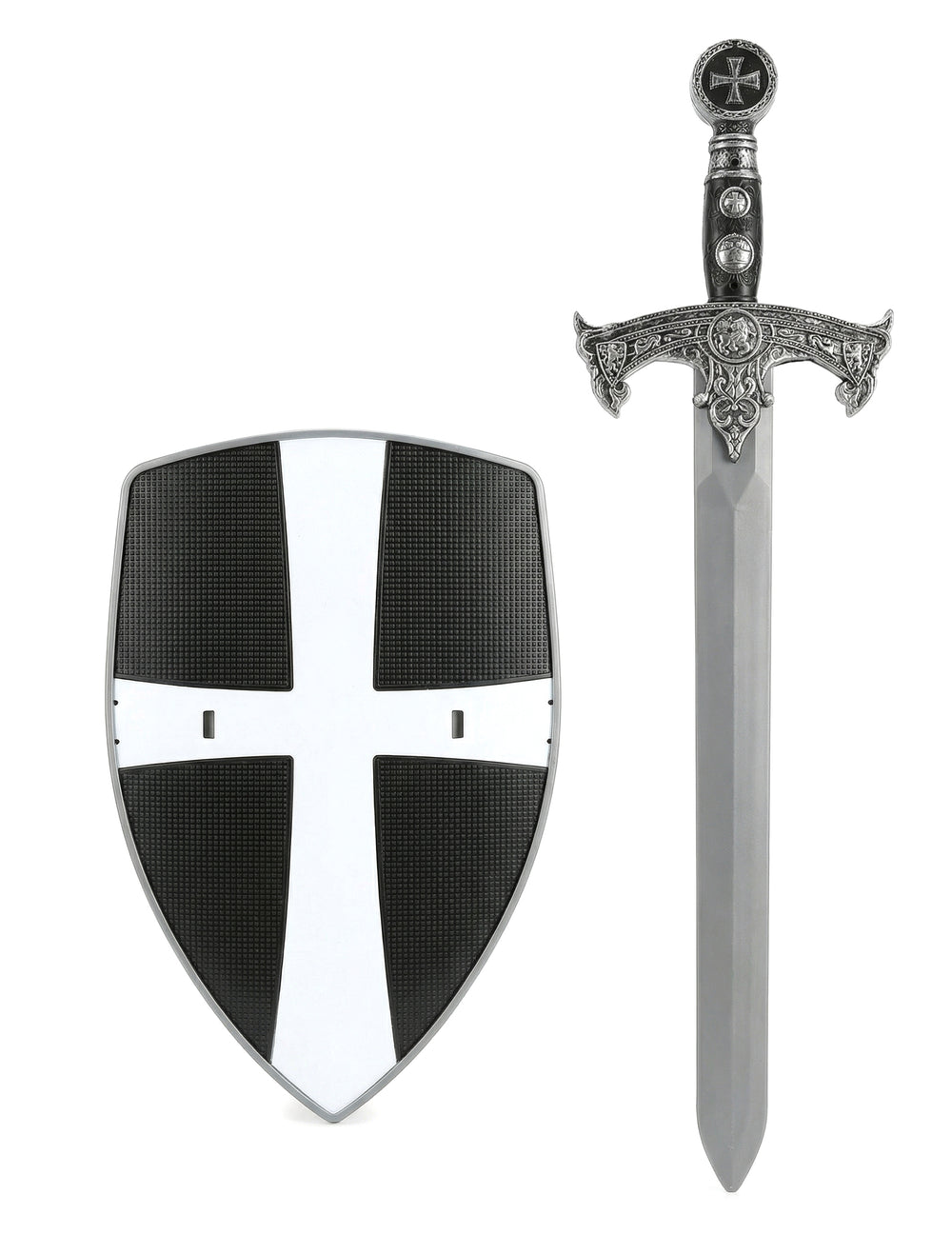 Kit bouclier et épée de chevalier croisé pour enfant noir et blanc