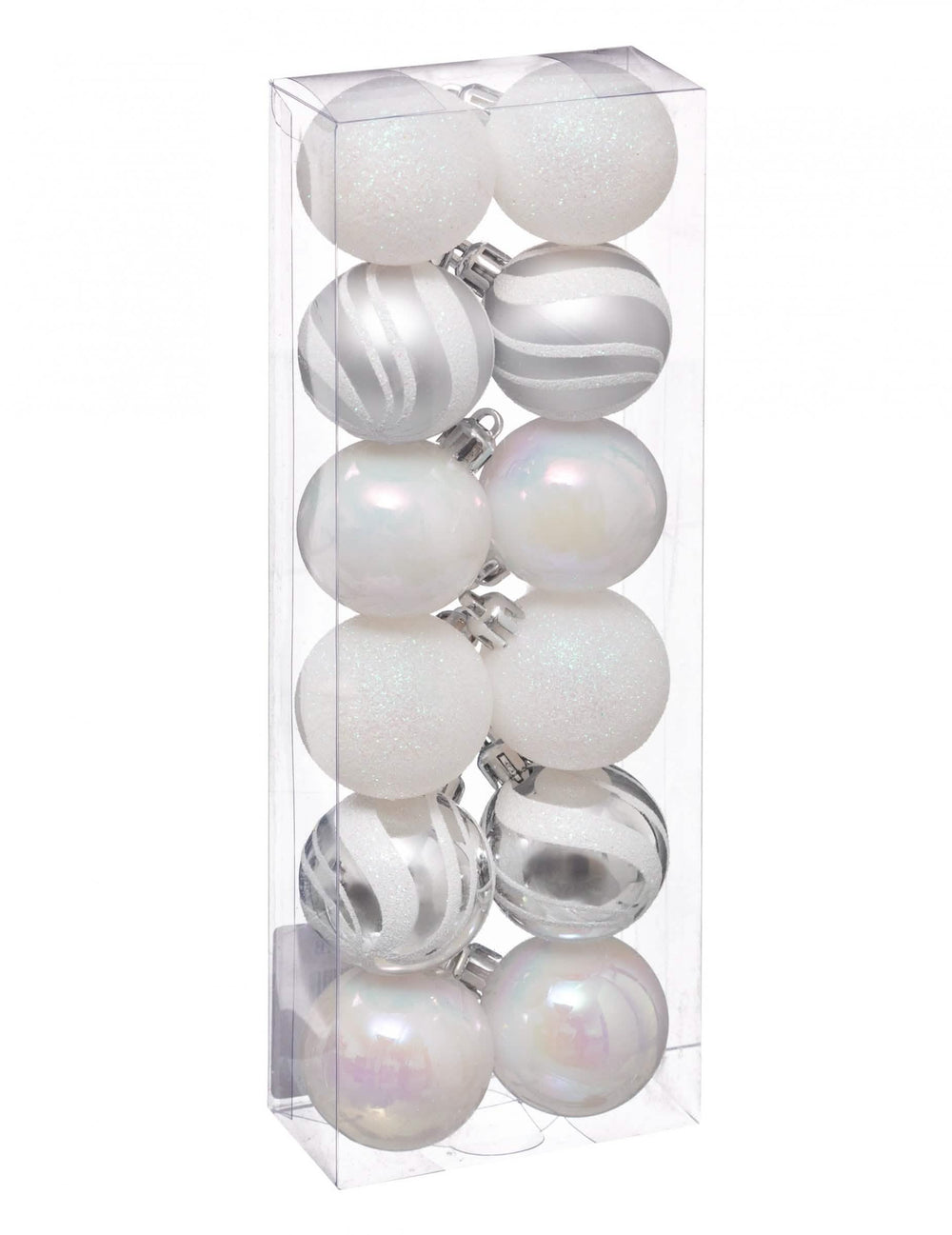 Mini bolas de natal para decoração brancas e prateadas com glitter