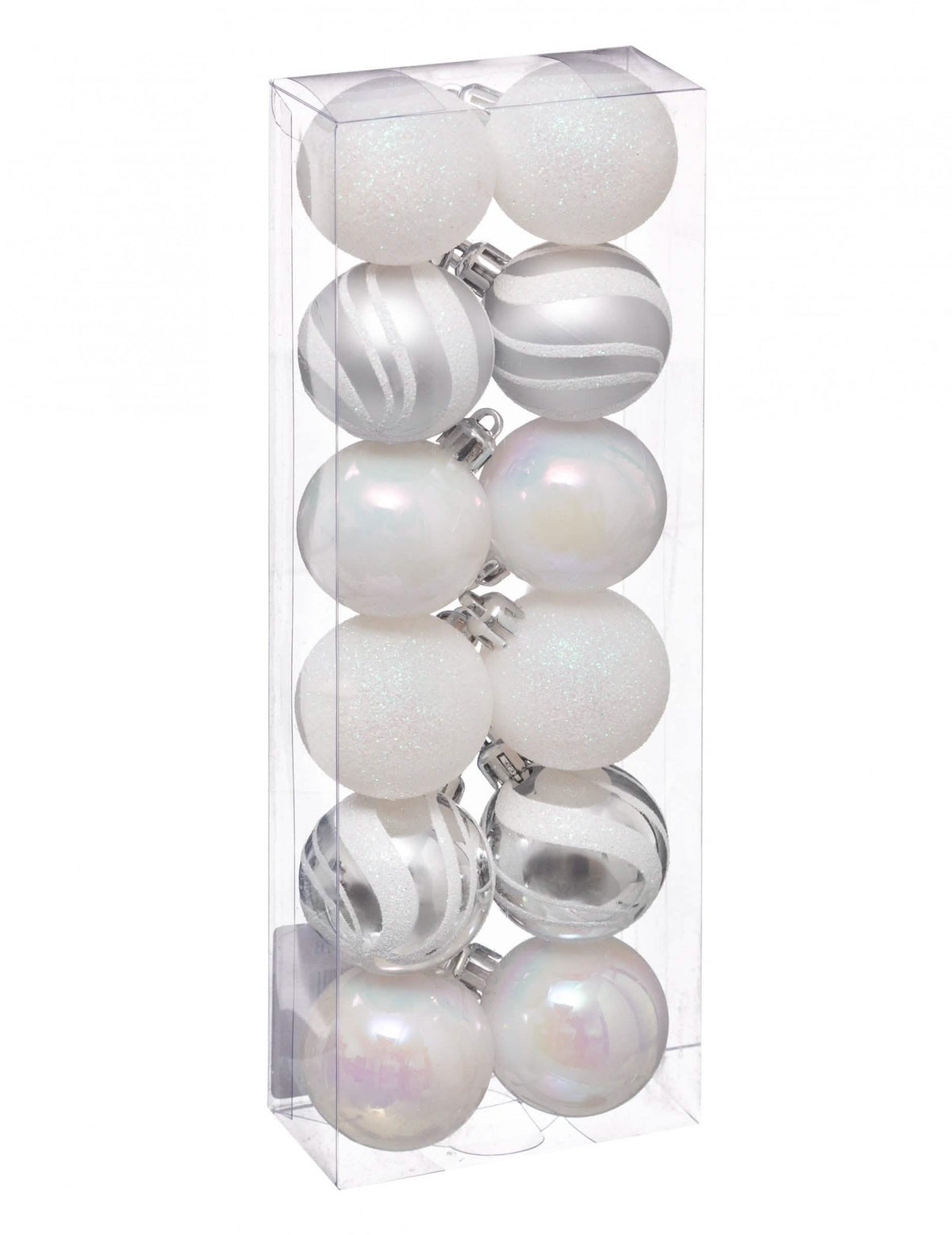 Mini bolas de natal para decoração brancas e prateadas com glitter