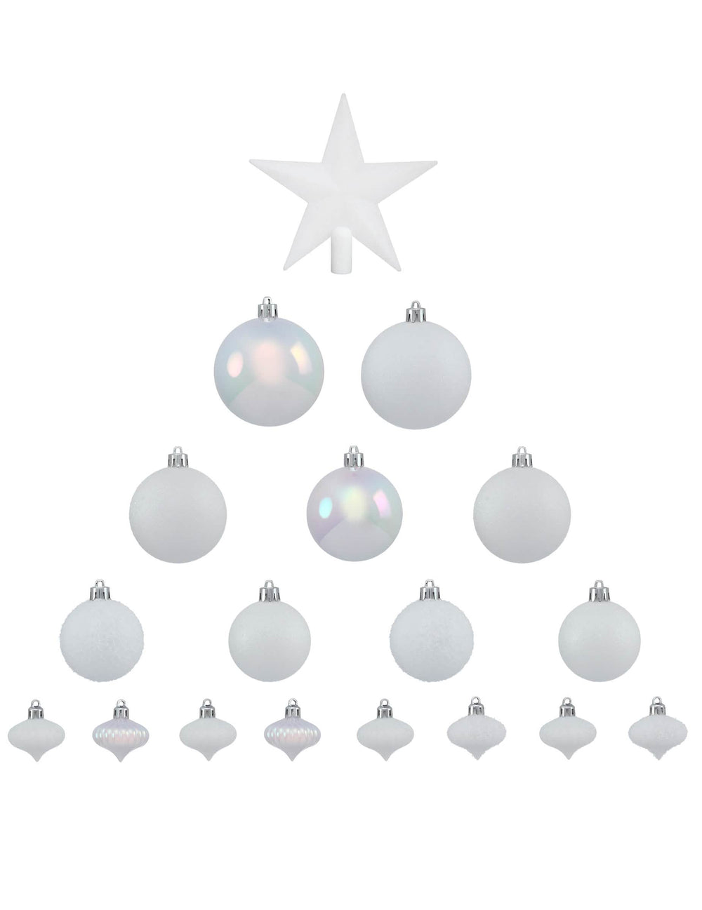 Vue d'ensemble du contenu du kit décorations de sapin branco pour fête