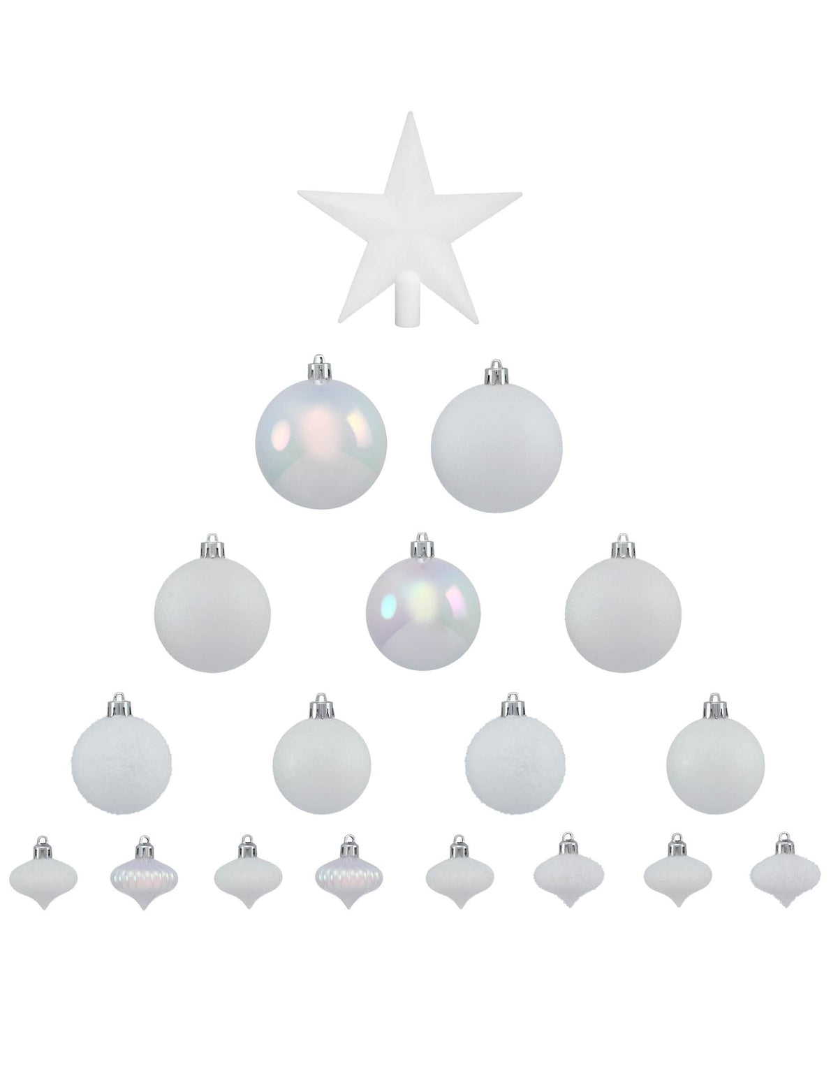 Vue d'ensemble du contenu du kit décorations de sapin branco pour fête