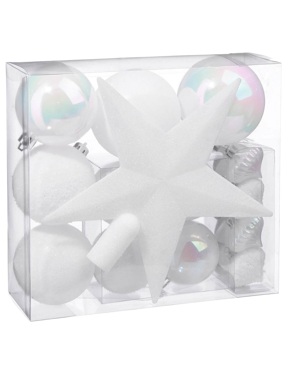 Kit de decorações de árvore de Natal branco para festa 18 peças com bolas e cimeira