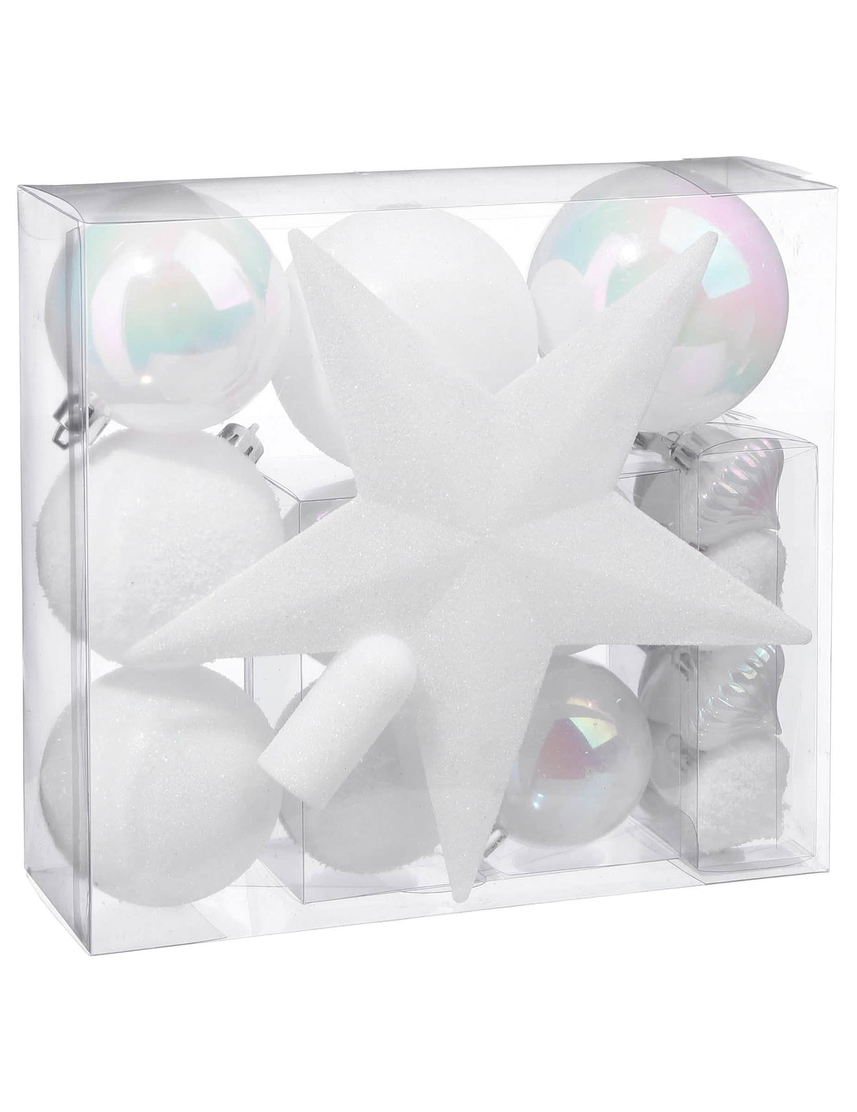 Kit de decorações de árvore de Natal branco para festa 18 peças com bolas e cimeira