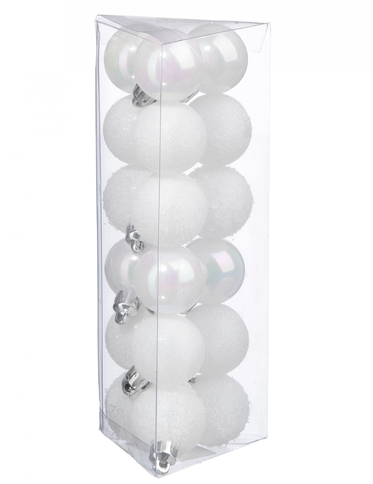 Lot de 18 mini boules de Noël blanches pailletées et mates