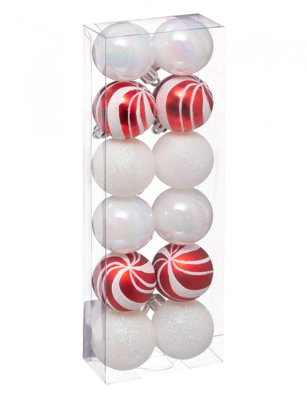 Mini bolas de natal para decoração brancas e vermelhas com brilhantes