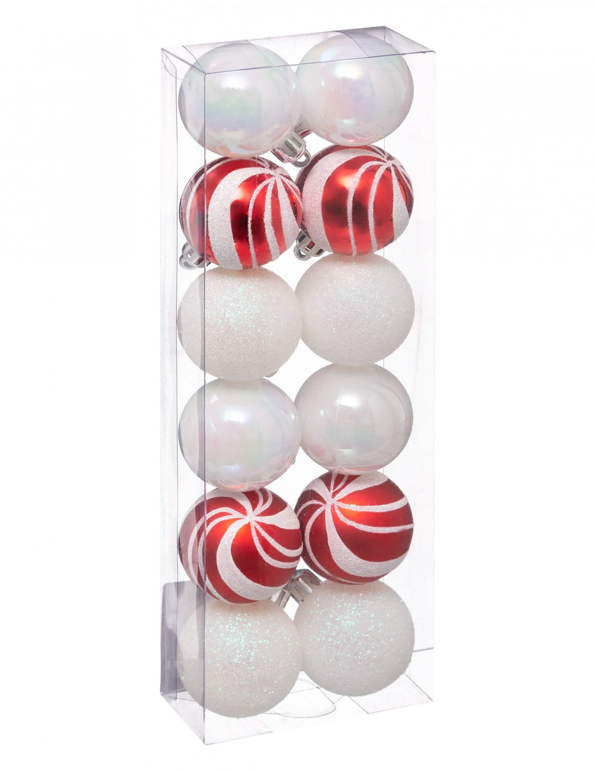 Mini bolas de natal para decoração brancas e vermelhas com brilhantes