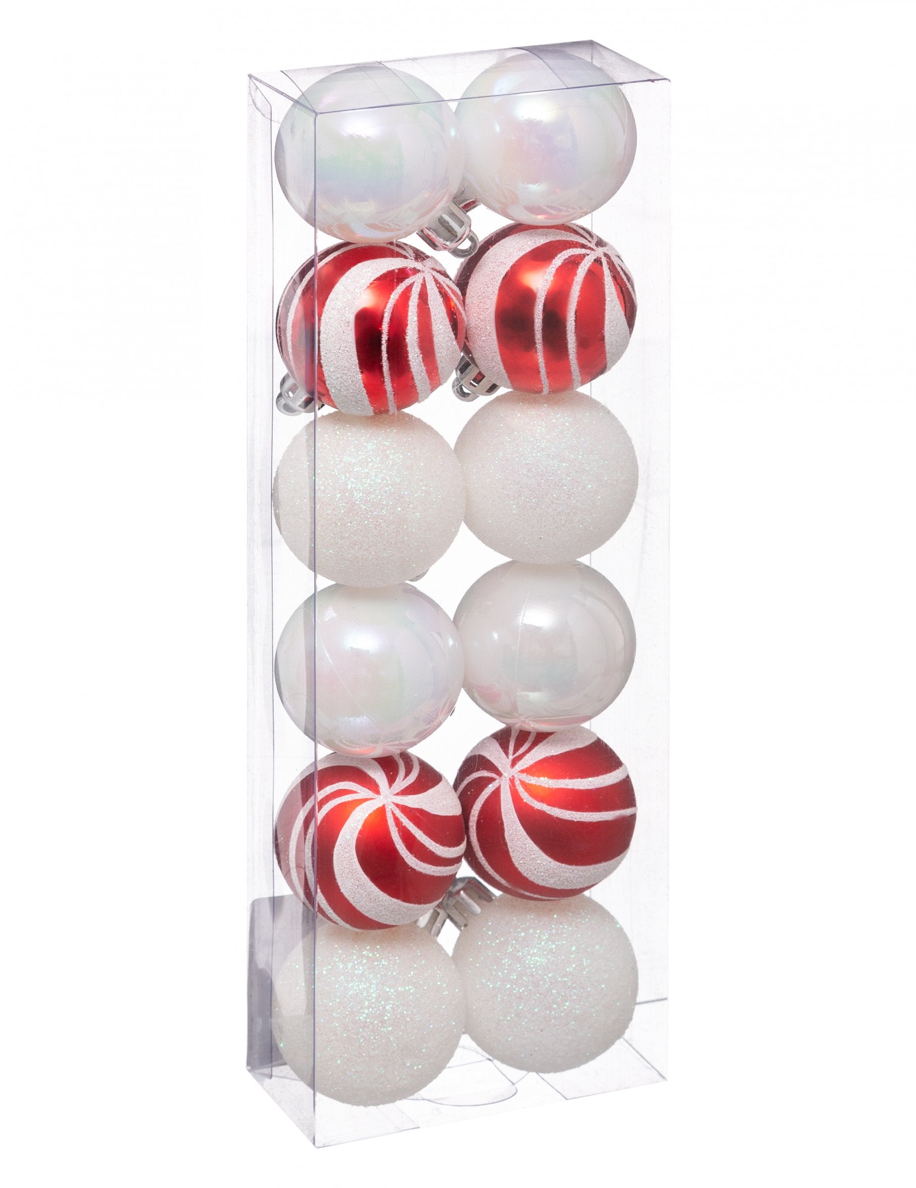 Mini boules de Noël pour décoration blanches et rouges pailletées
