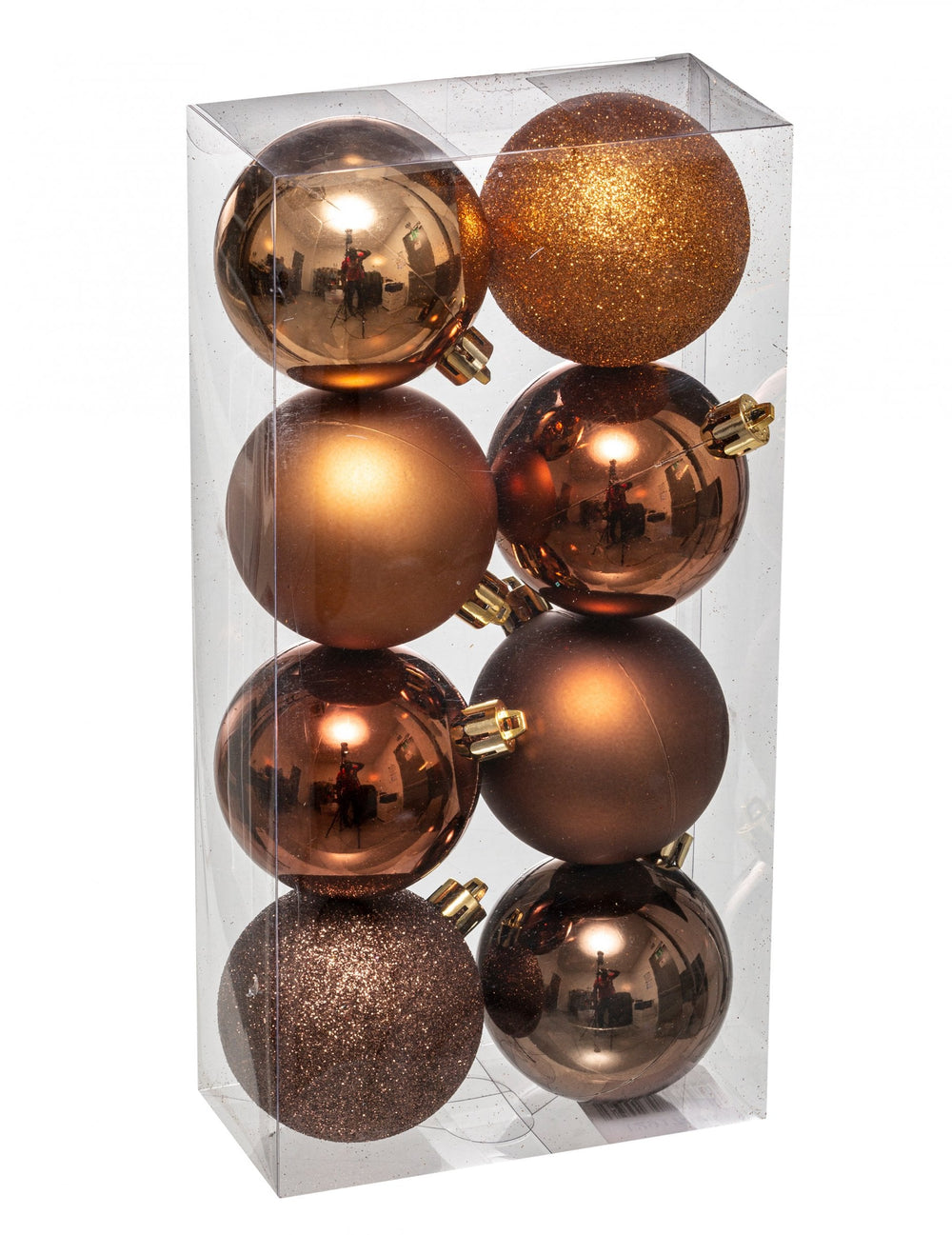8 boules de Noël bronze brillantes et pailletées