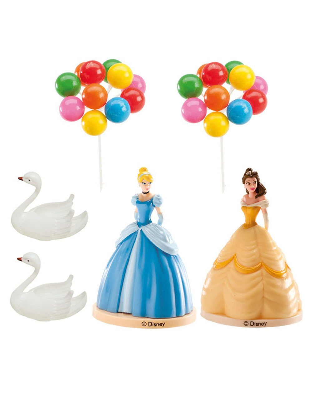 Kit cake toppers en plastique Princesse Disney multicolore avec figurines Cendrillon Belle et cygnes