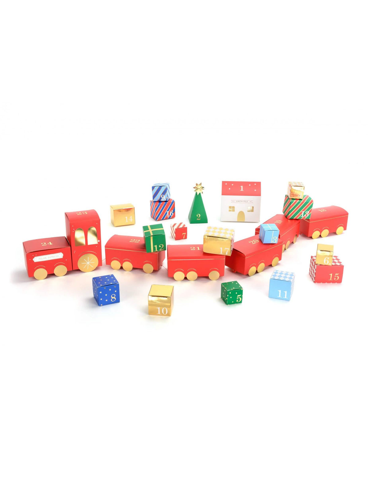 Kit calendário do advento DIY comboio de natal vermelho e multicores com 24 caixas