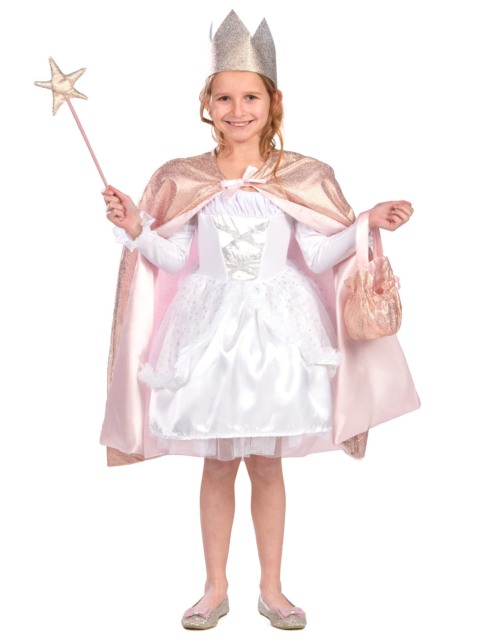 Kit cape et accessoires de princesse pour enfant rose gold avec couronne et baguette